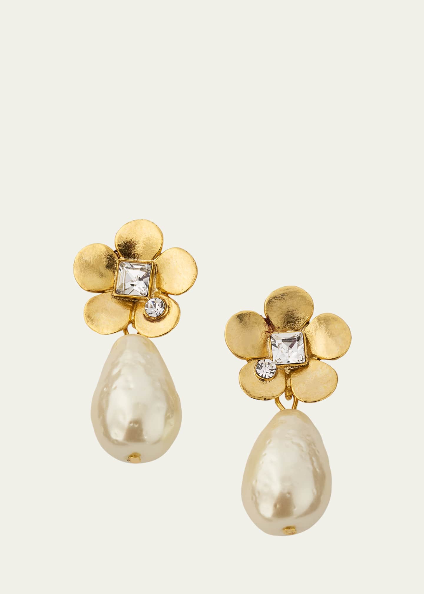 Oscar de la Renta Flower Pearly Drop Earrings Image 1 of 3