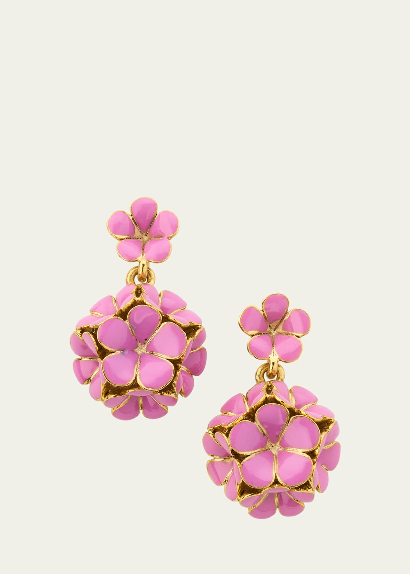 Oscar de la Renta Enamel Flower Pompon Earrings Image 1 of 4