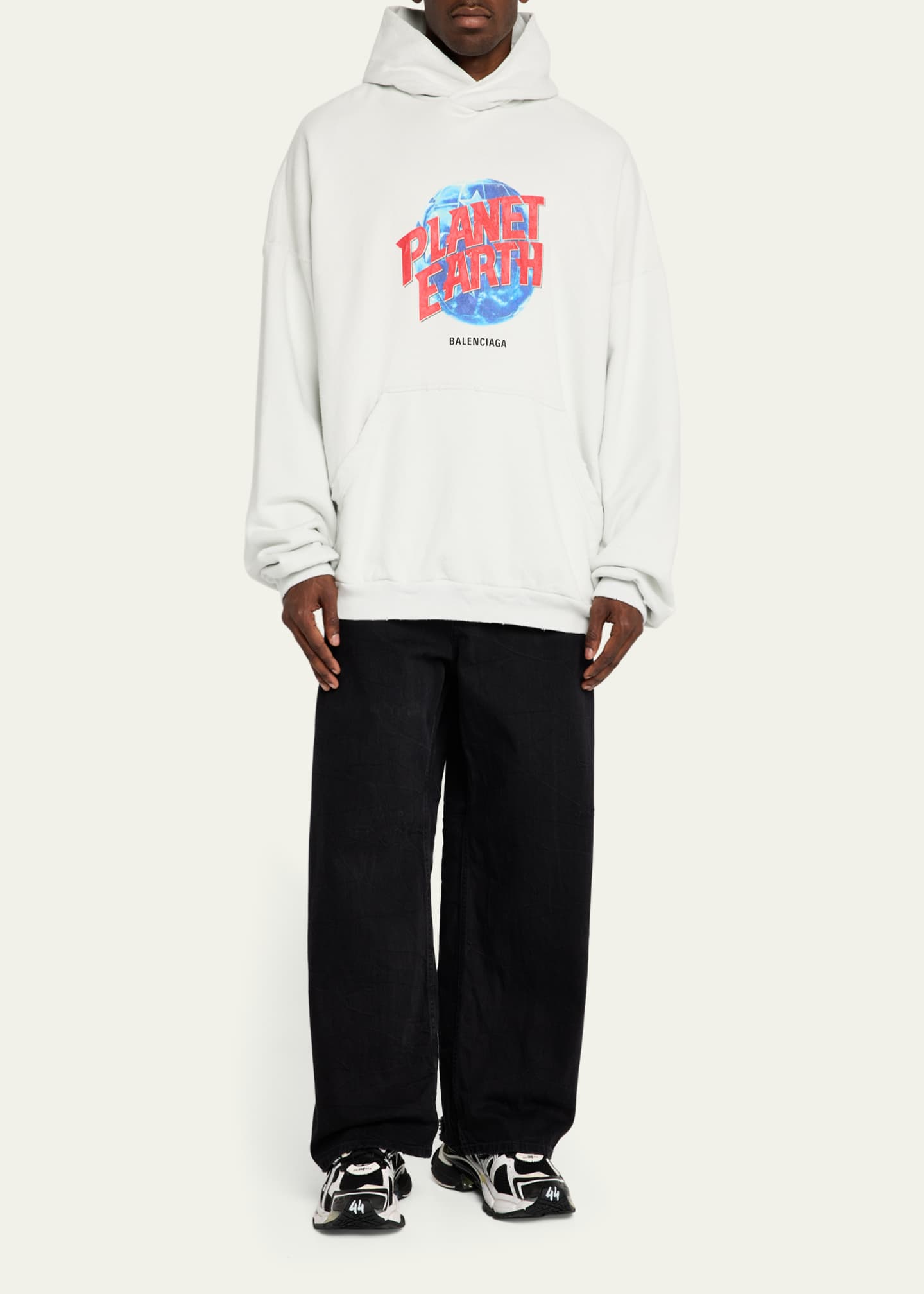 Balenciaga Men's Oversized Planet Earth Graphic Hoodie Image 2 of 5