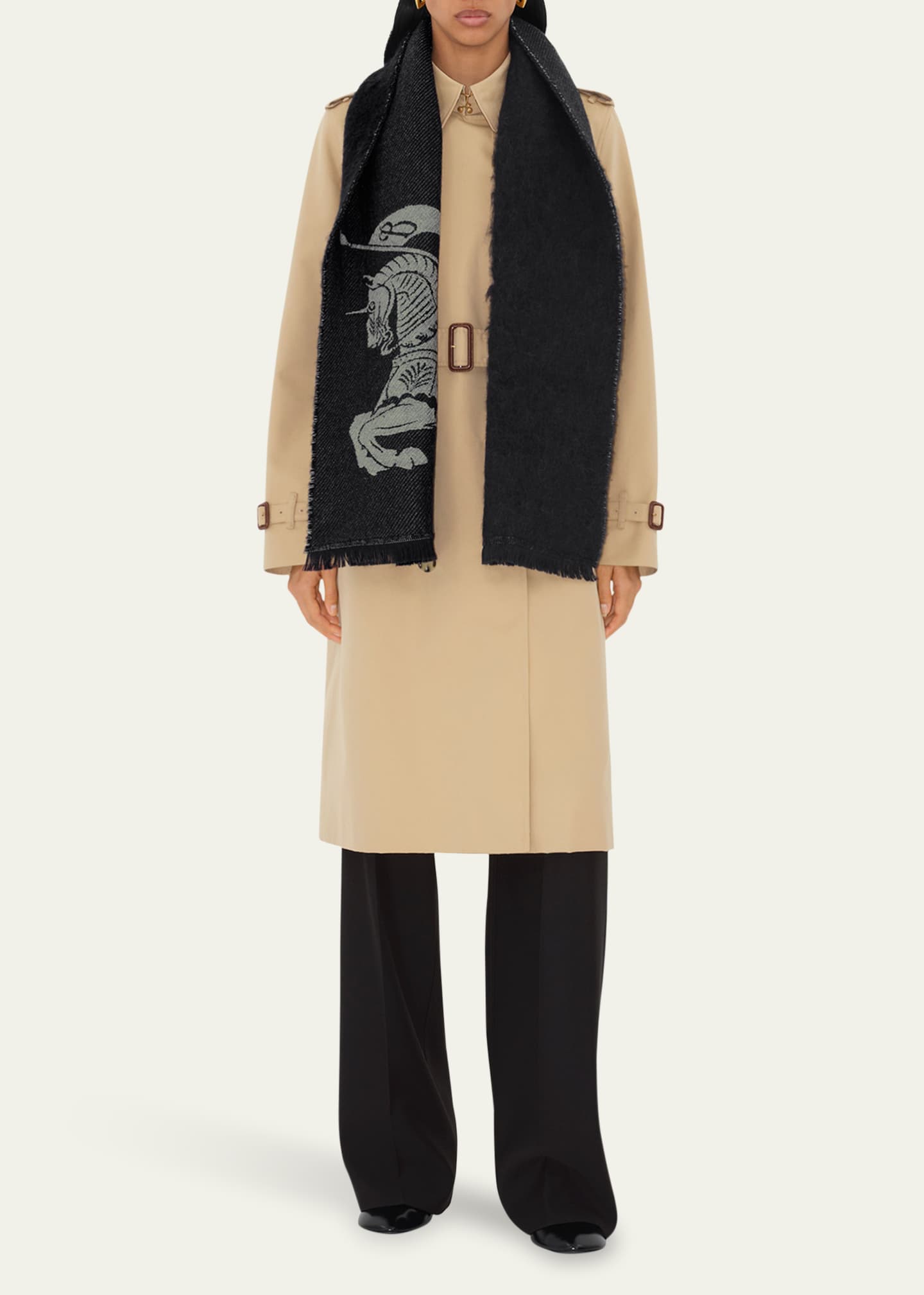 Burberry Equestrian Logo Wool Scarf Image 2 of 3