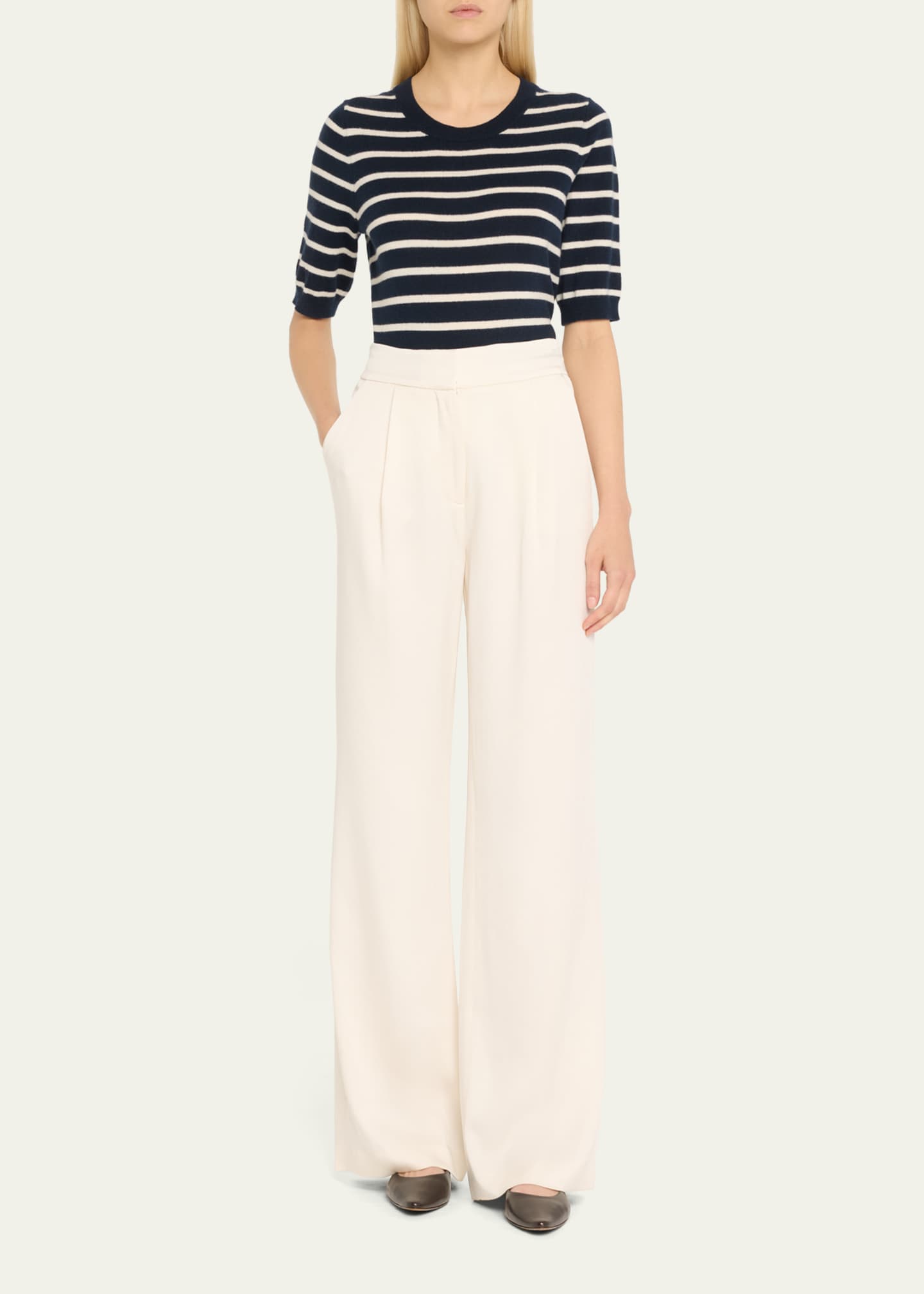 Veronica Beard Shana Short-Sleeve Cashmere Sweater Image 2 of 4