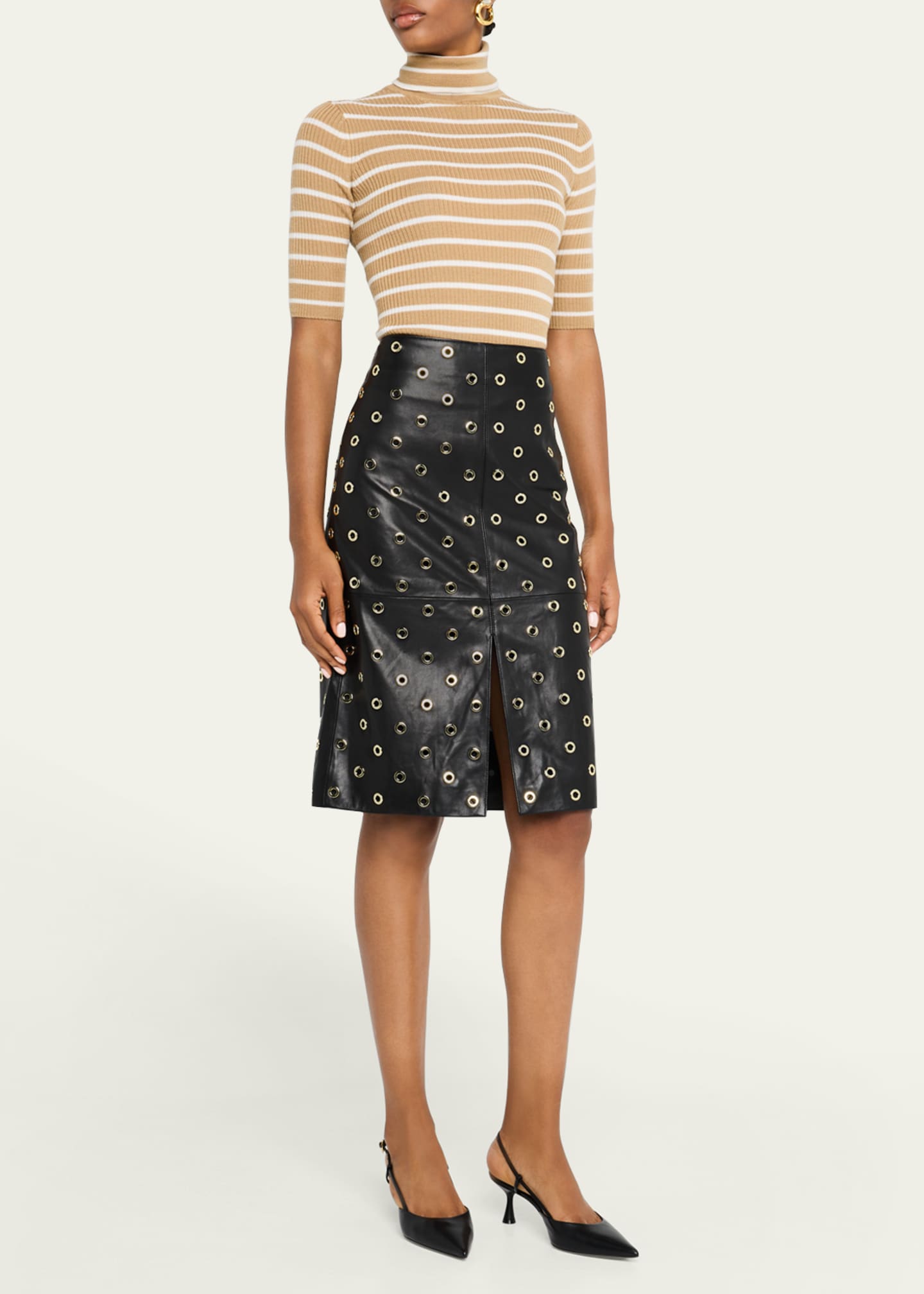 Veronica Beard Anderson Grommet Leather Pencil Skirt Image 2 of 5
