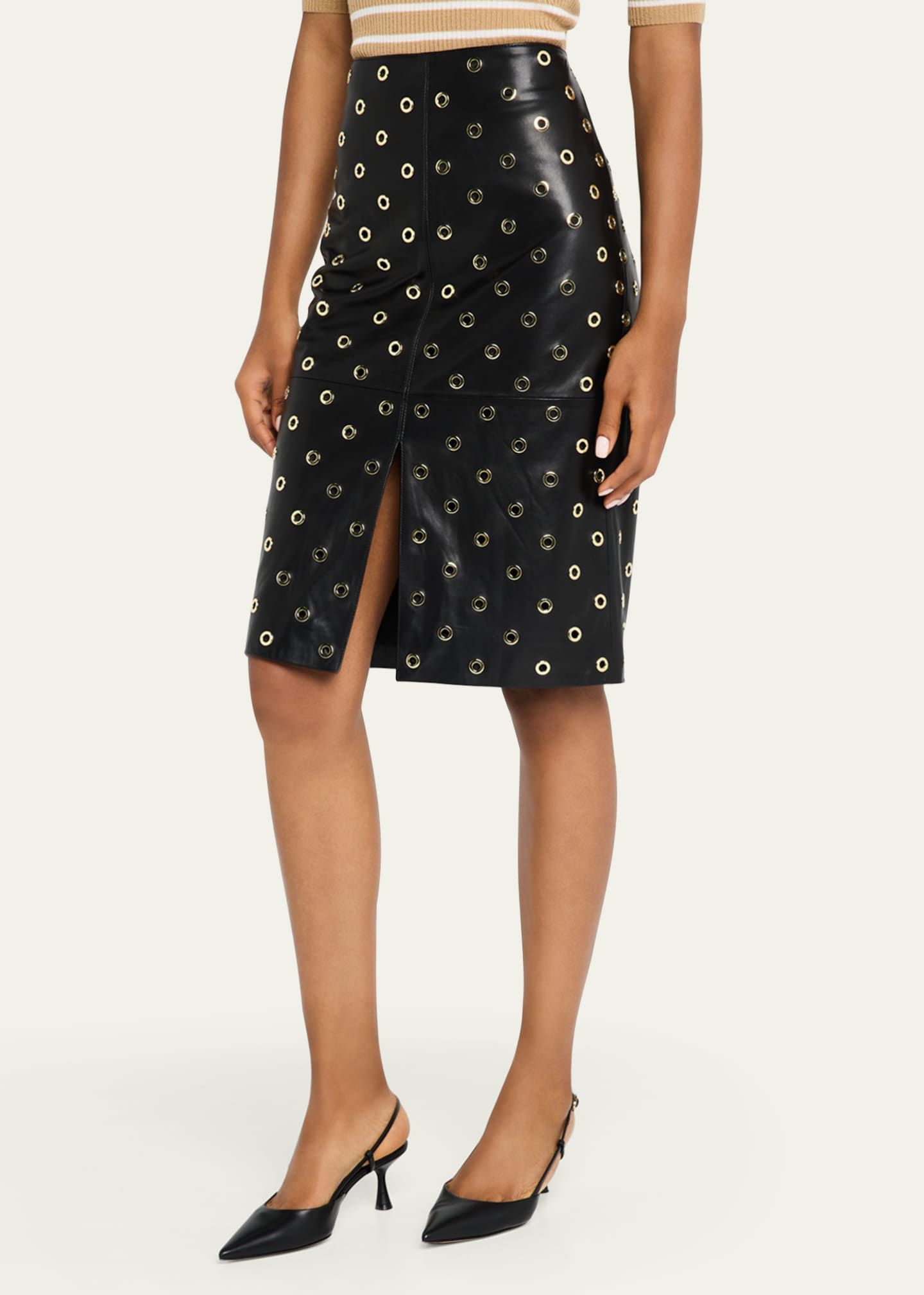 Veronica Beard Anderson Grommet Leather Pencil Skirt Image 4 of 5