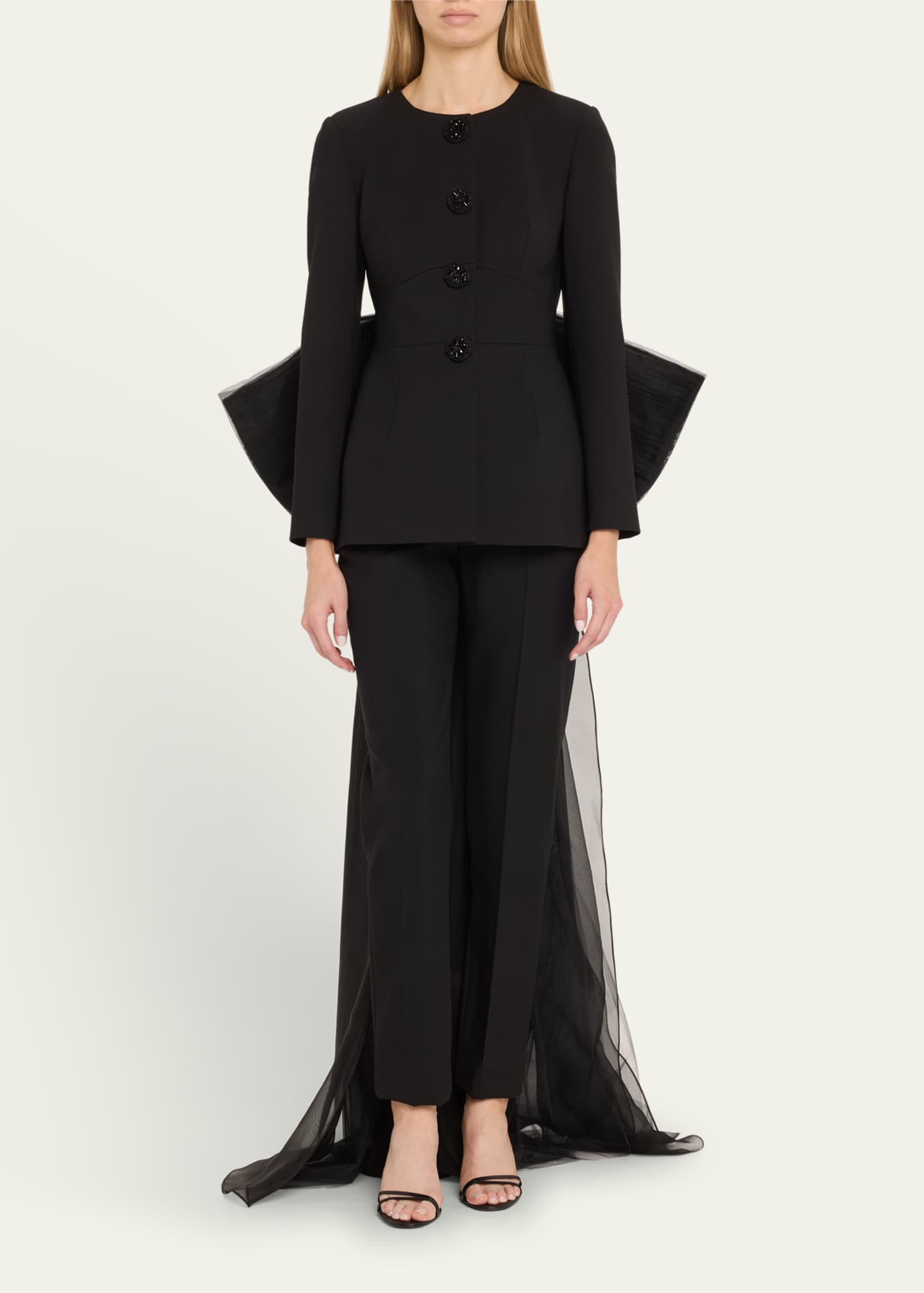 Carolina Herrera Open-Back Collarless Jacket With Removable Bow Image 2 of 5