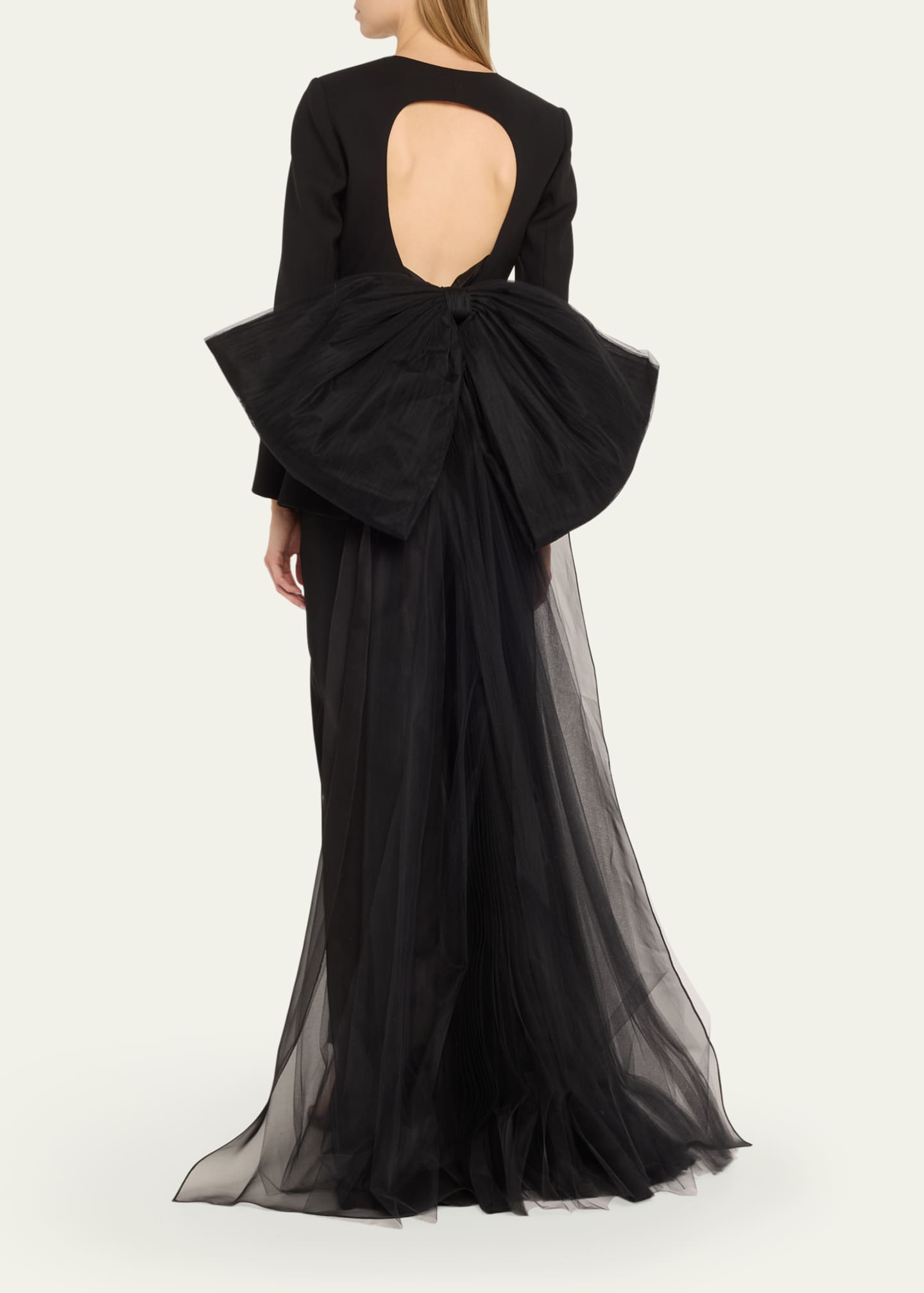 Carolina Herrera Open-Back Collarless Jacket With Removable Bow Image 3 of 5