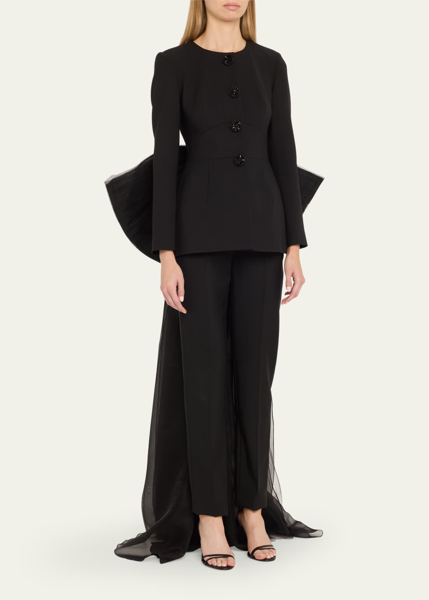 Carolina Herrera Open-Back Collarless Jacket With Removable Bow Image 4 of 5