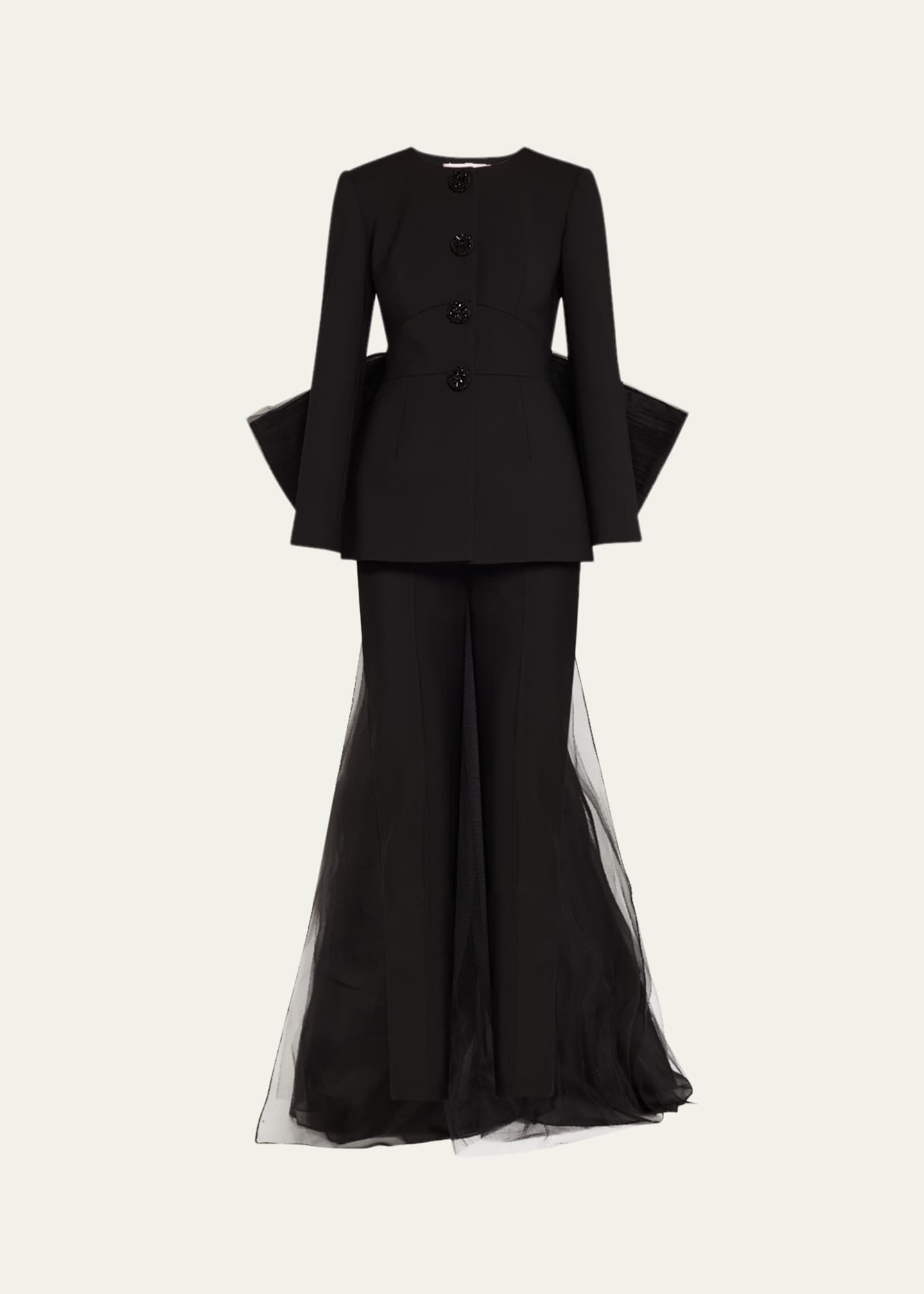 Carolina Herrera Open-Back Collarless Jacket With Removable Bow Image 1 of 5