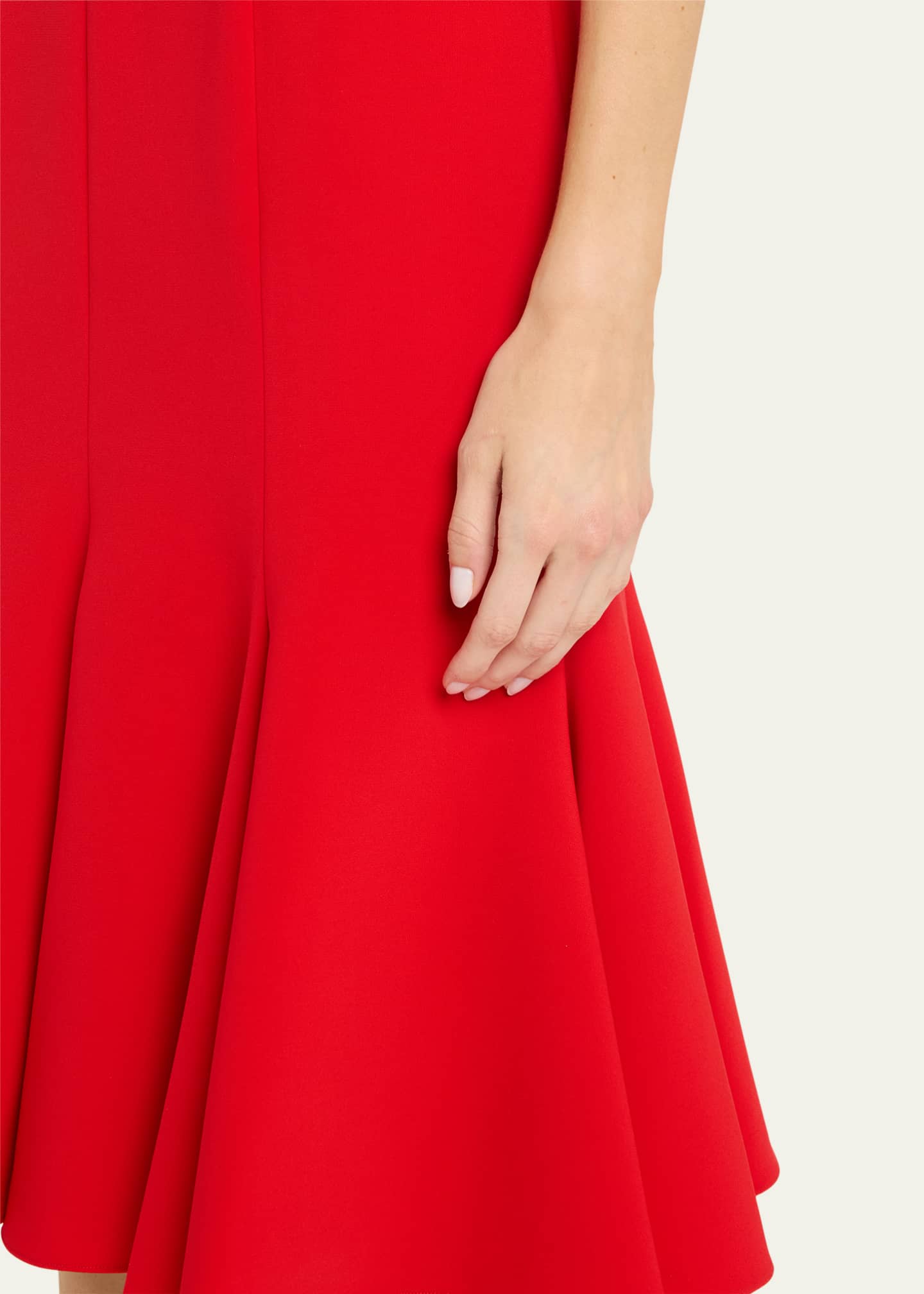 Carolina Herrera Square-Neck 3/4-Sleeve Midi Trumpet Dress Image 5 of 5