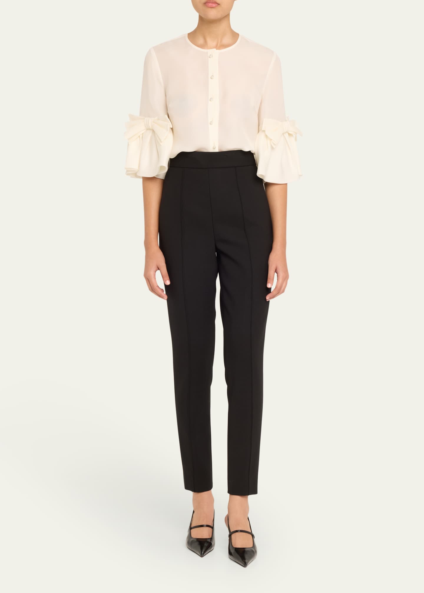 Carolina Herrera High-Rise Pintuck Skinny-Leg Pants Image 2 of 5