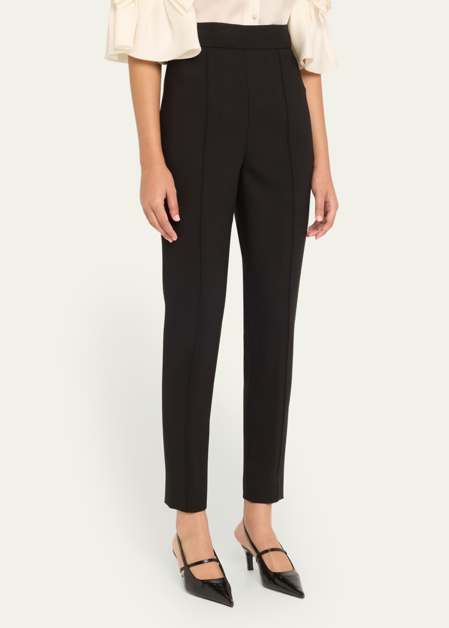 Carolina Herrera High-Rise Pintuck Skinny-Leg Pants Image 4 of 5