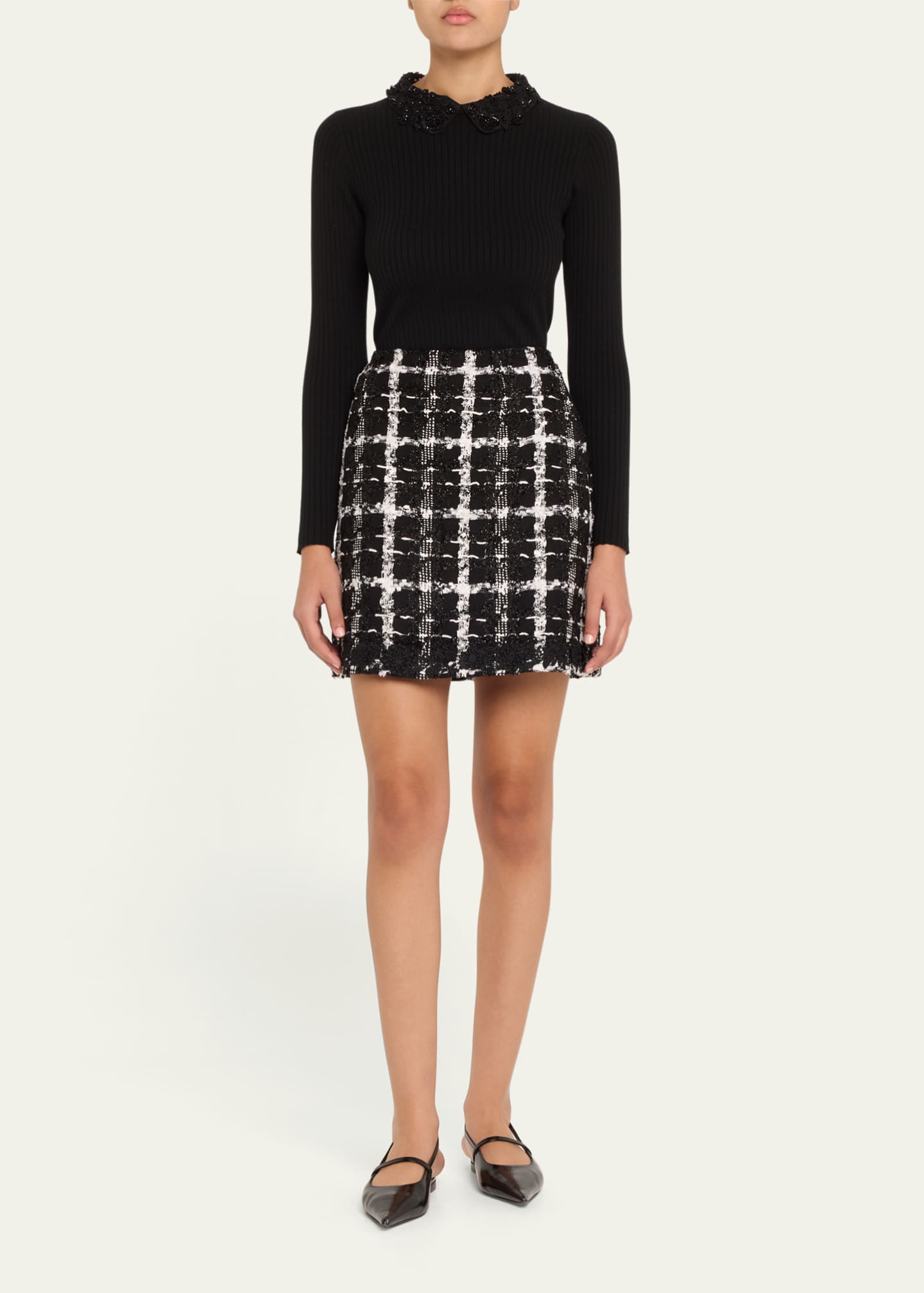 Carolina Herrera Metallic Check Tweed A-Line Mini Skirt Image 2 of 5