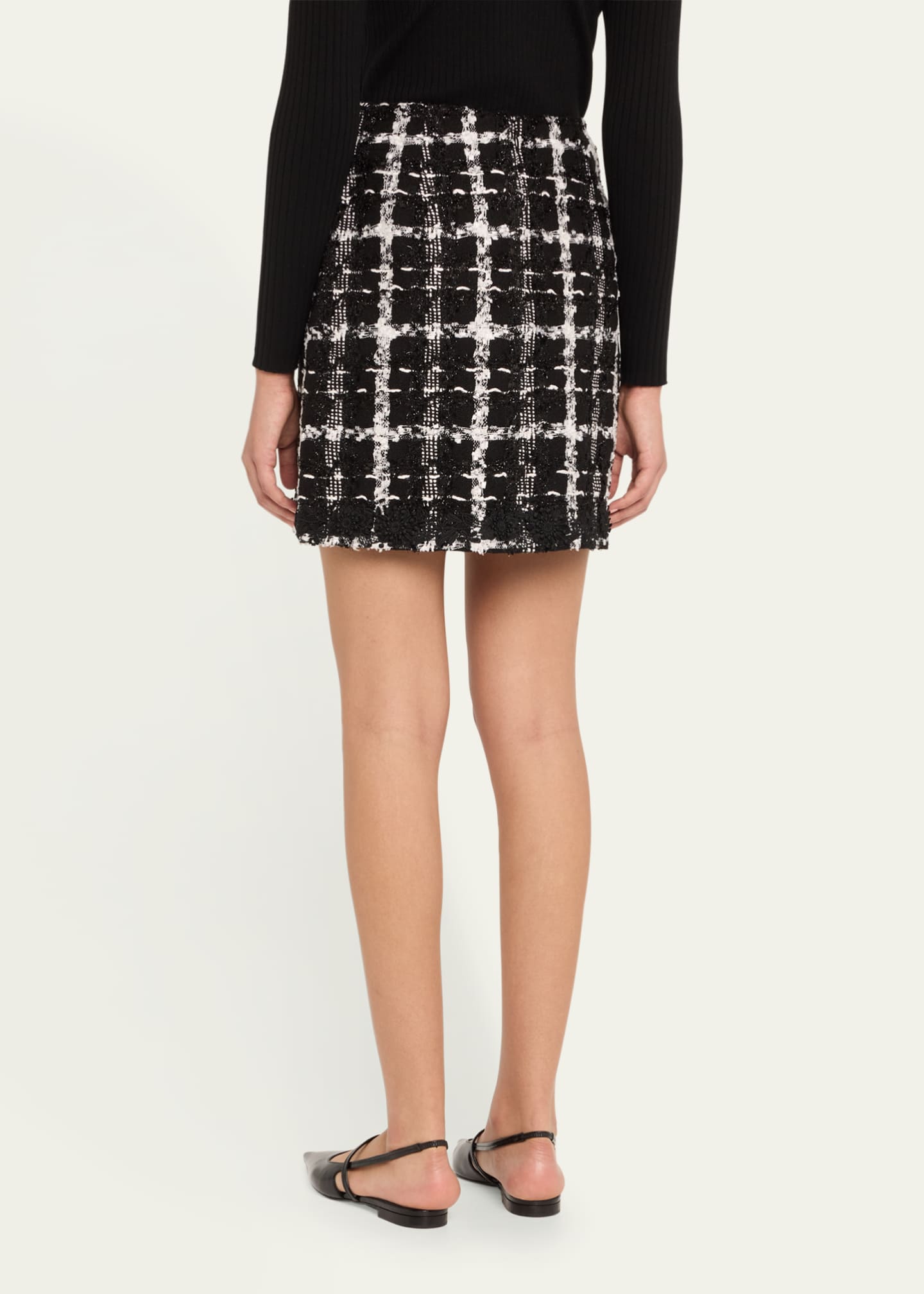 Carolina Herrera Metallic Check Tweed A-Line Mini Skirt Image 3 of 5