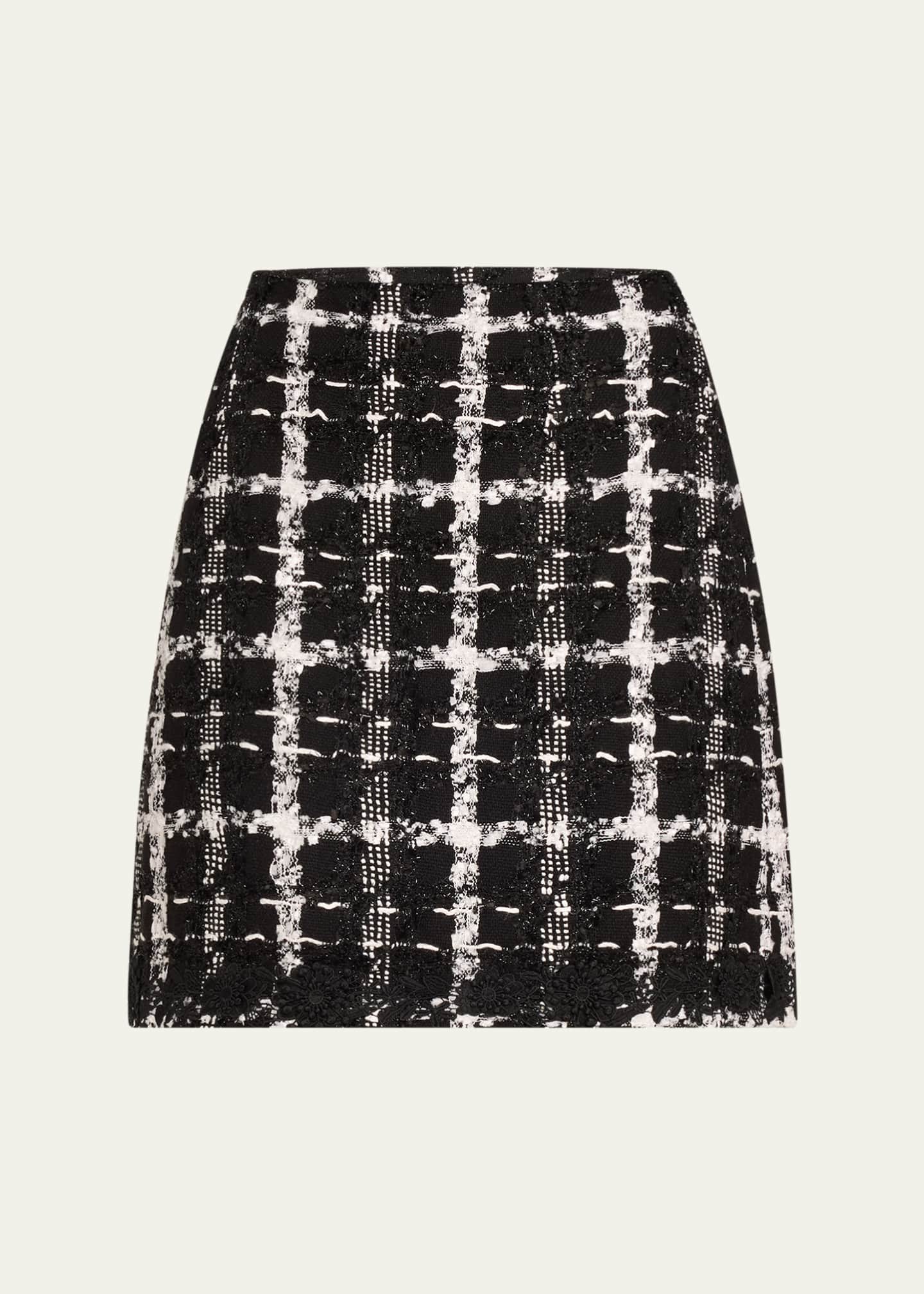 Carolina Herrera Metallic Check Tweed A-Line Mini Skirt Image 1 of 5