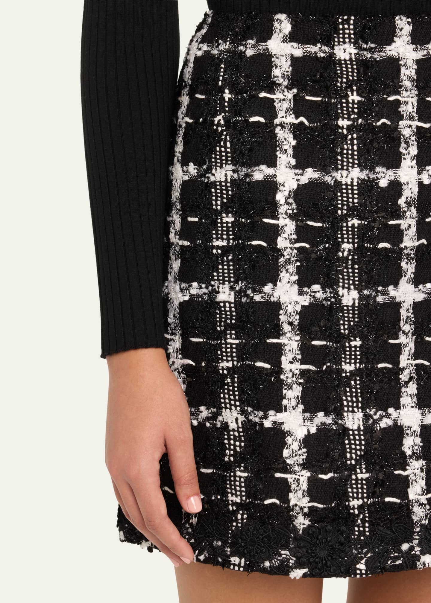 Carolina Herrera Metallic Check Tweed A-Line Mini Skirt Image 5 of 5