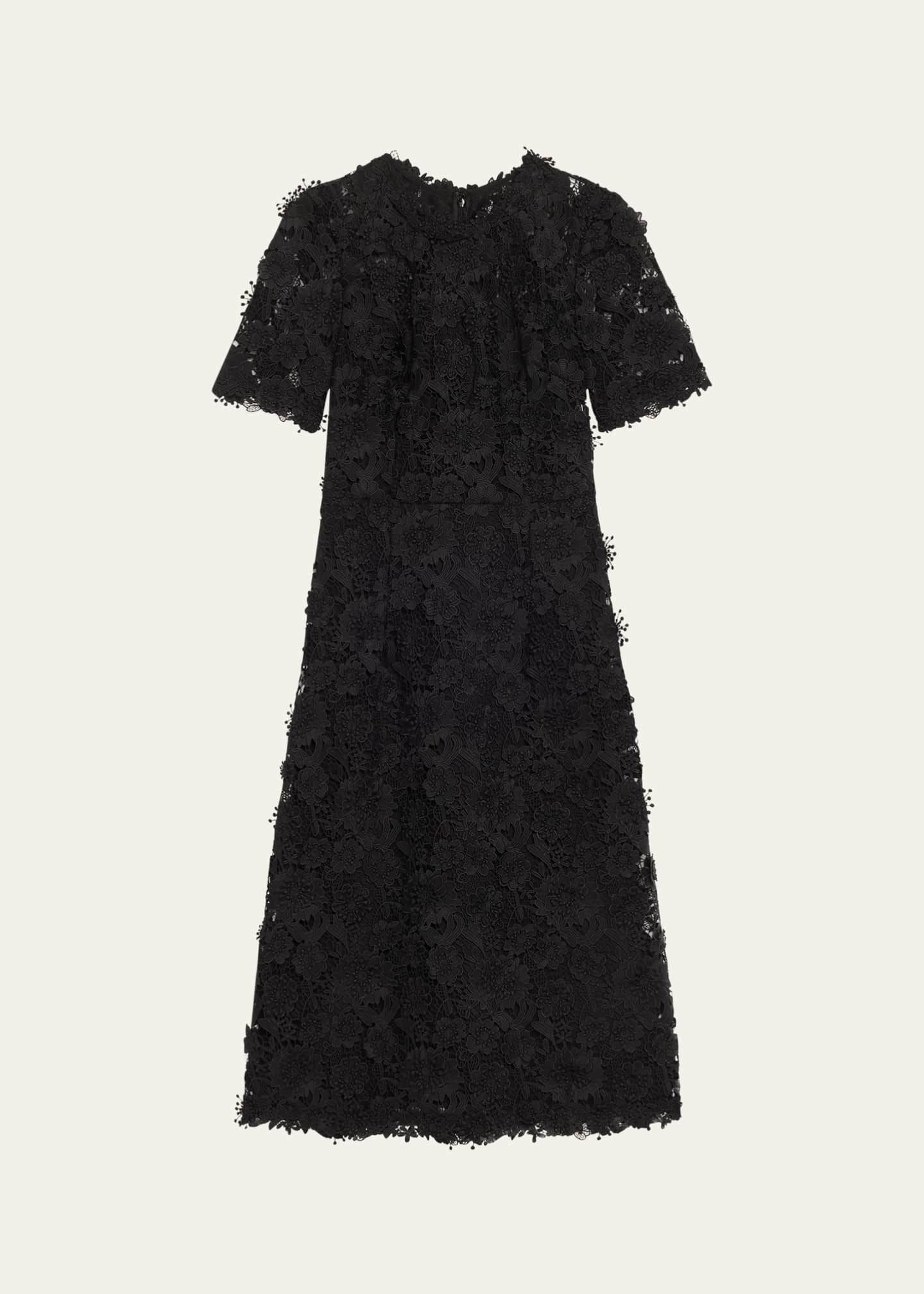 Carolina Herrera Floral Lace Short-Sleeve Illusion Dress Image 1 of 5