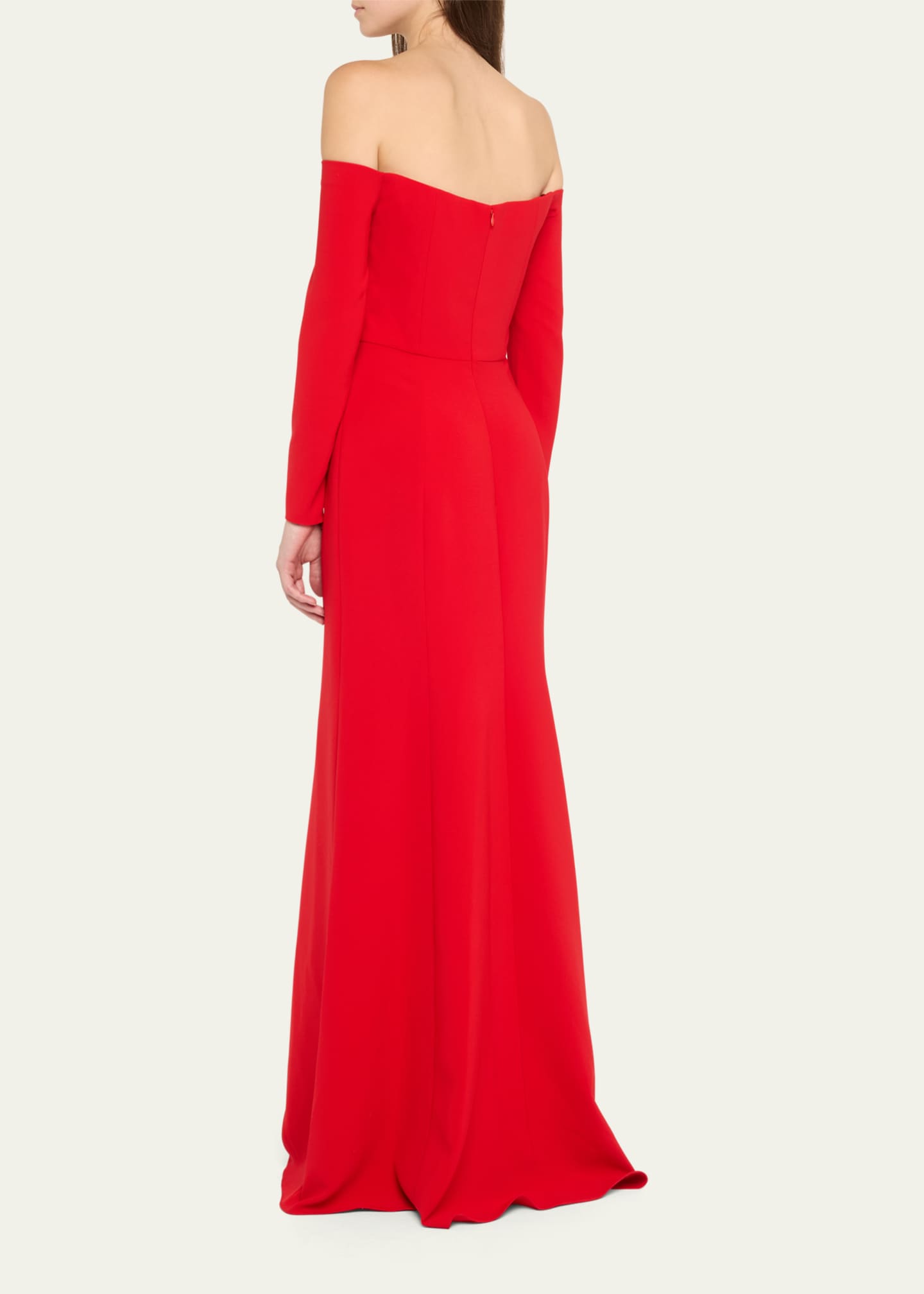 Carolina Herrera Draped Long-Sleeve Off-The-Shoulder Trumpet Gown Image 3 of 5