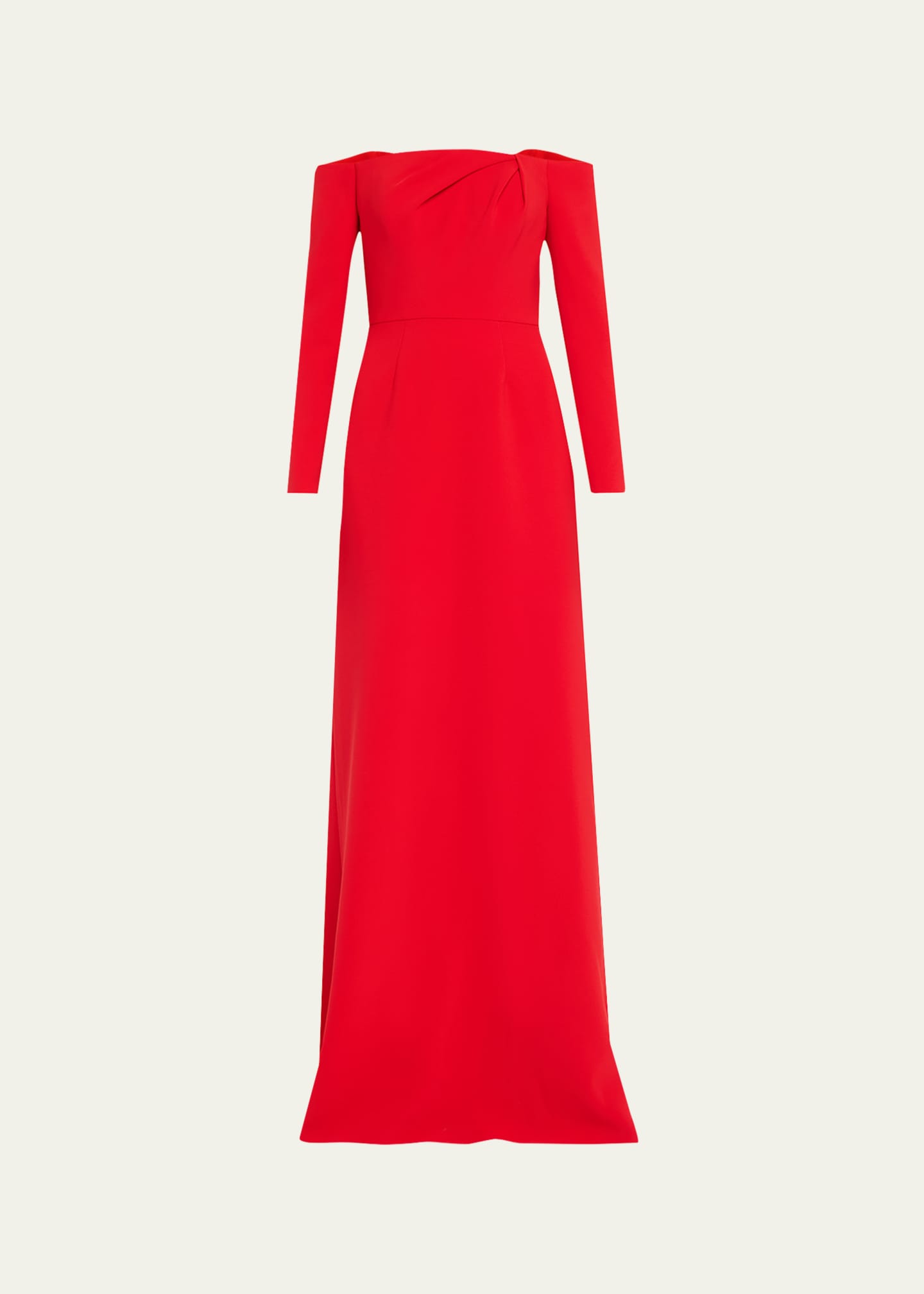 Carolina Herrera Draped Long-Sleeve Off-The-Shoulder Trumpet Gown Image 1 of 5