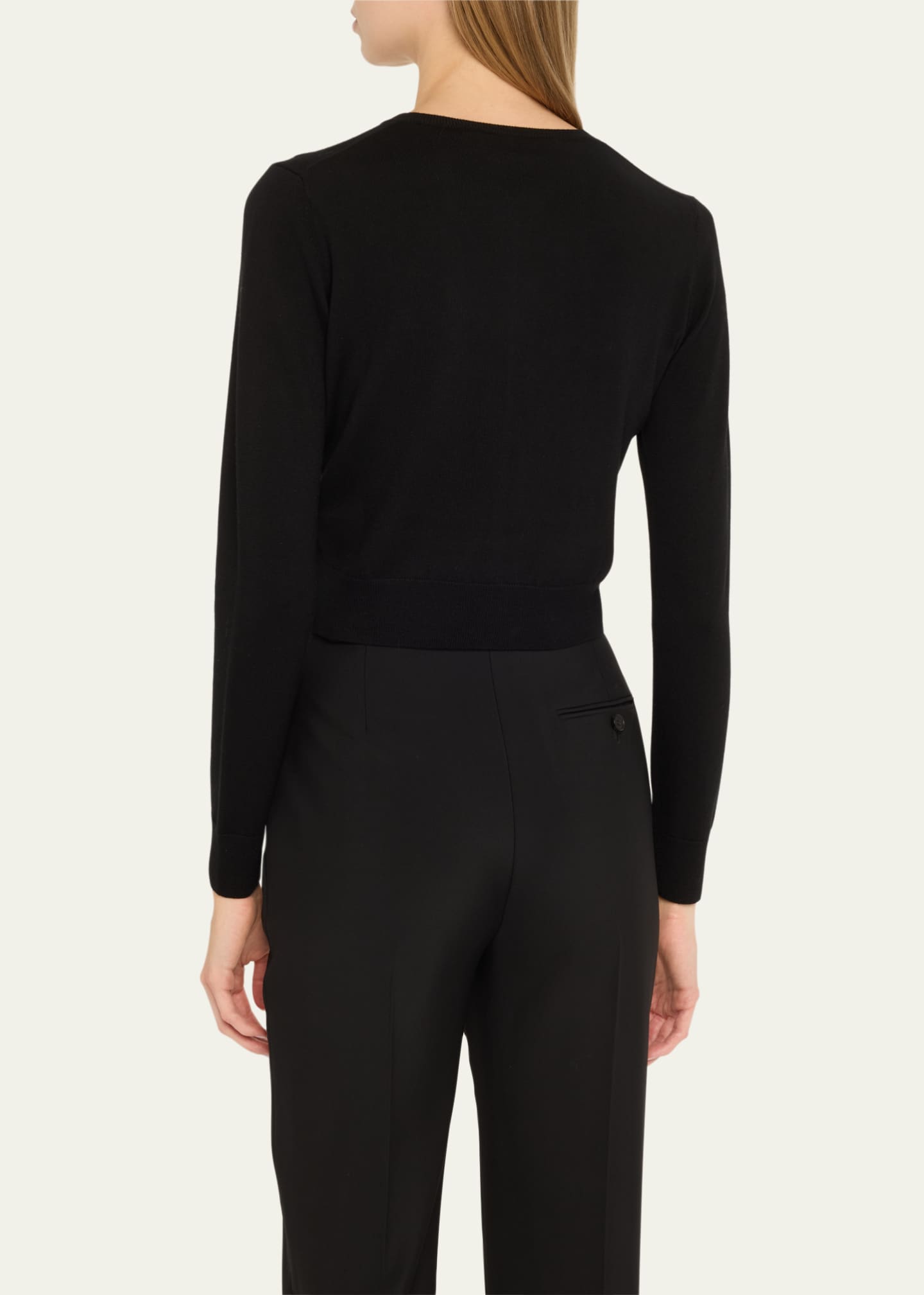 Carolina Herrera Floral Embroidered Crewneck Cardigan With Pearly Buttons Image 3 of 5