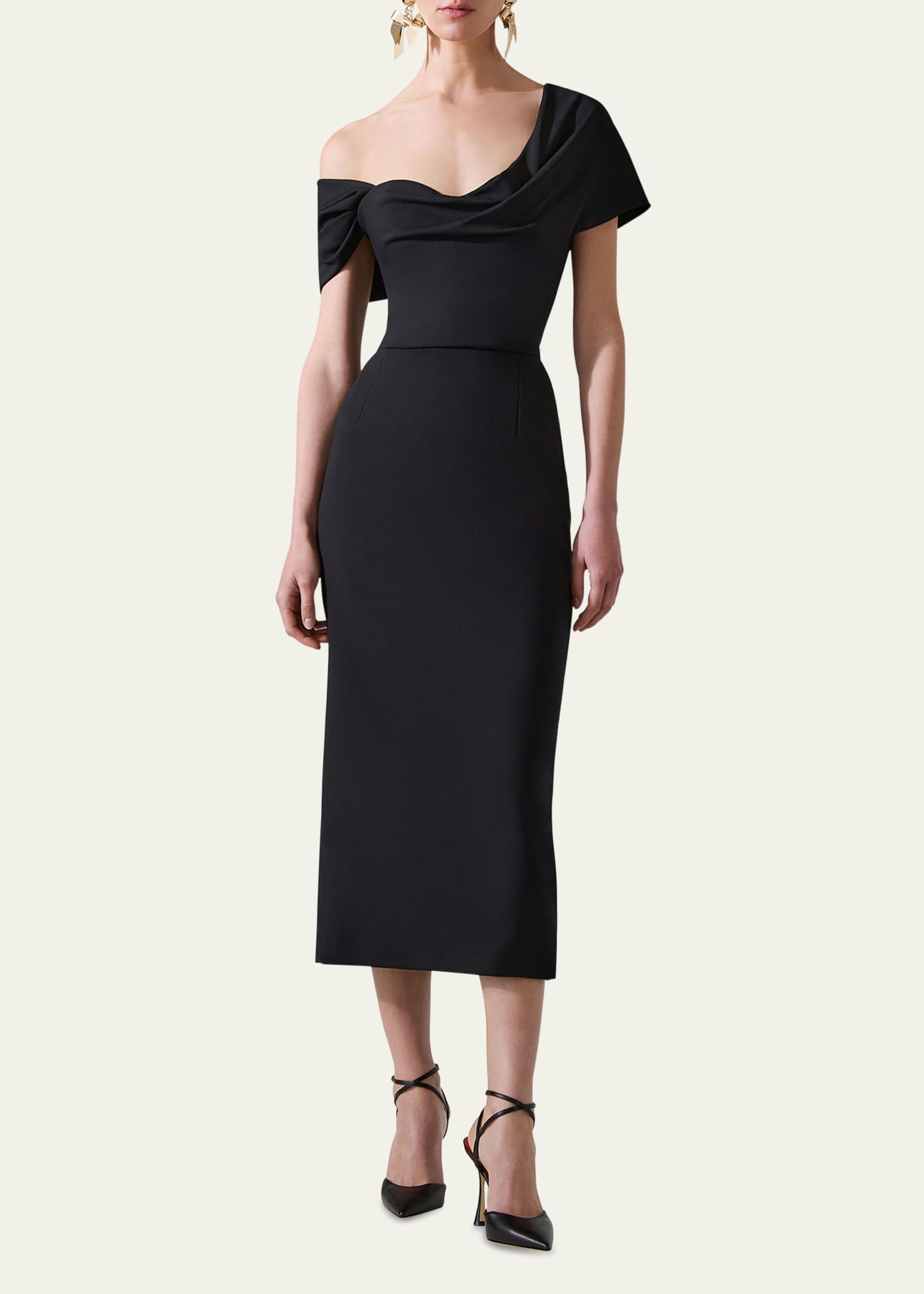 Carolina Herrera Draped Off-The-Shoulder Midi Dress Image 2 of 5