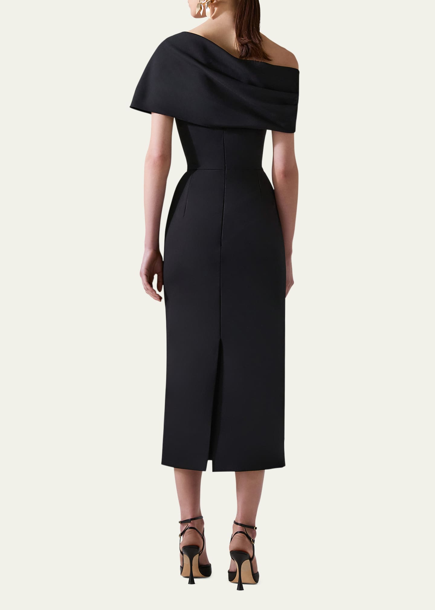Carolina Herrera Draped Off-The-Shoulder Midi Dress Image 3 of 5