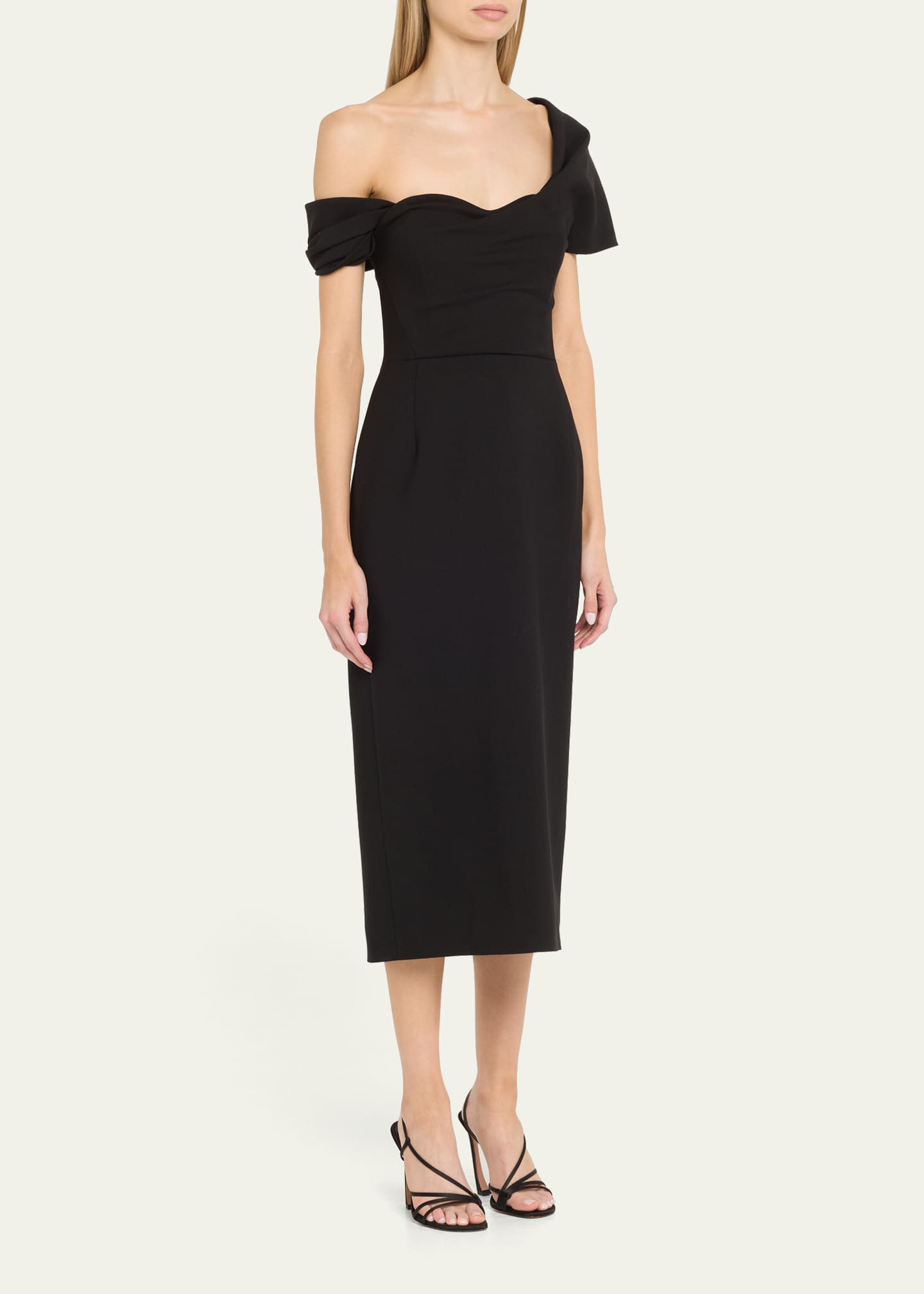 Carolina Herrera Draped Off-The-Shoulder Midi Dress Image 4 of 5