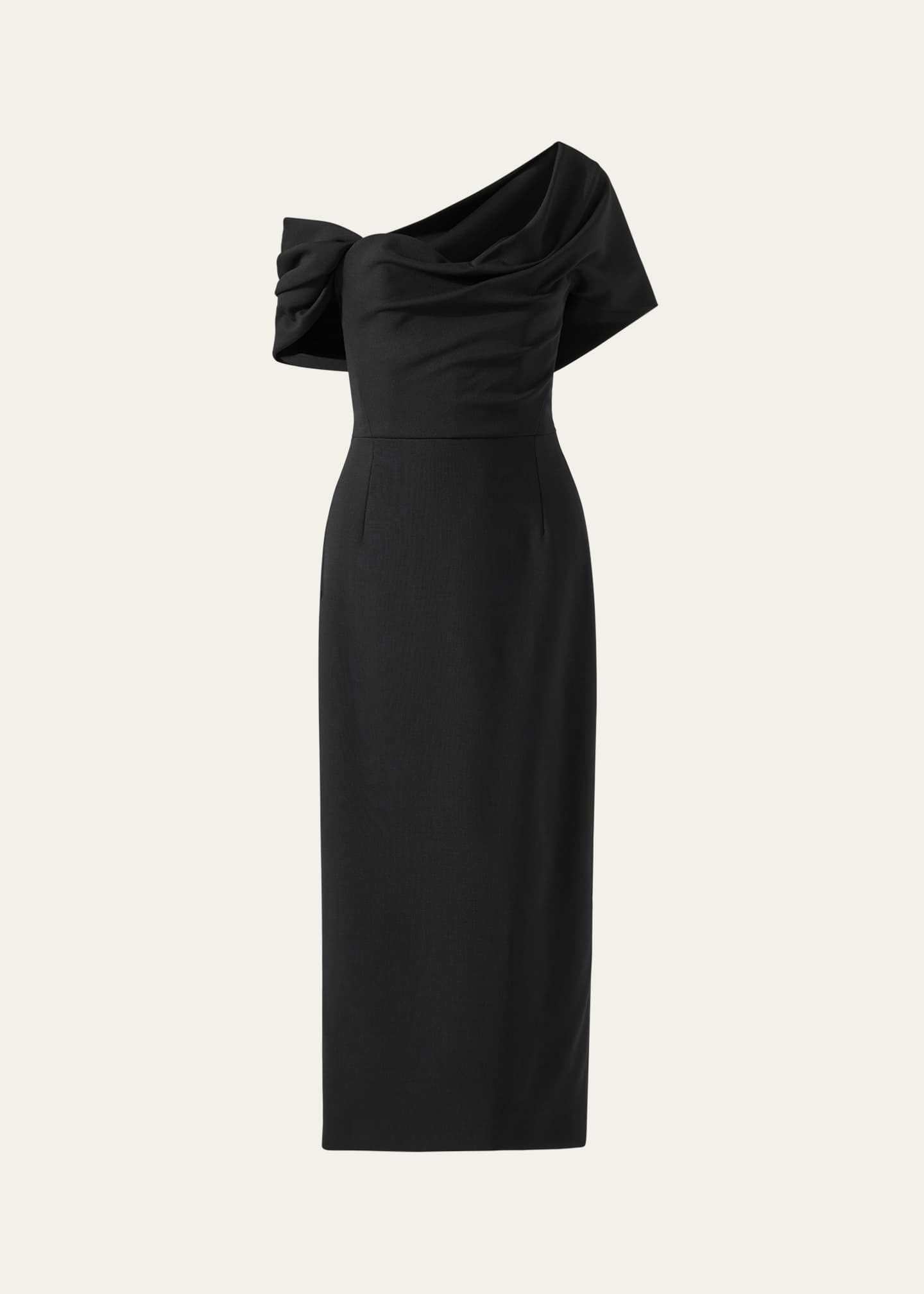 Carolina Herrera Draped Off-The-Shoulder Midi Dress Image 1 of 5