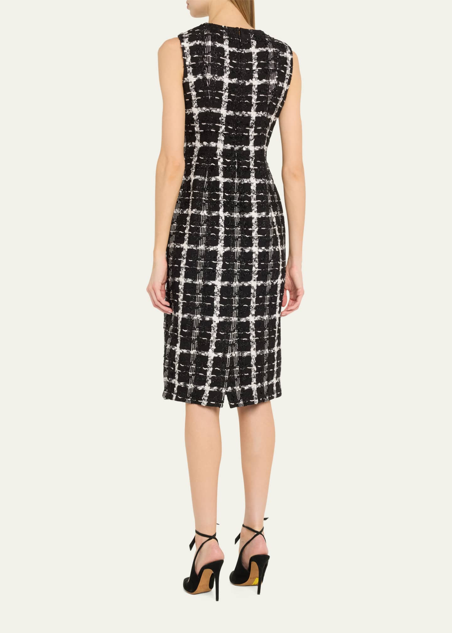 Carolina Herrera Metallic Check Tweed Sleeveless Midi Dress Image 3 of 5
