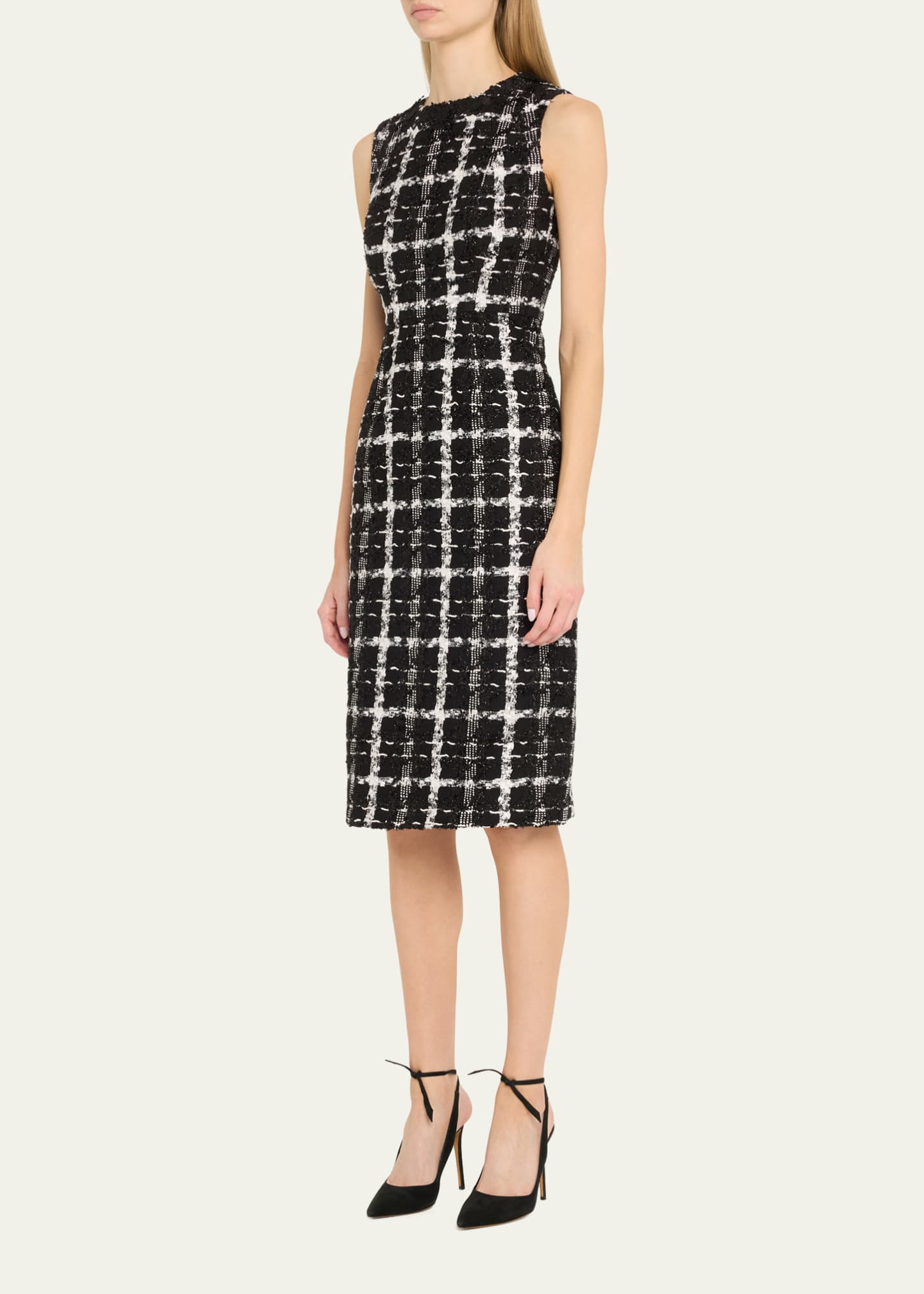 Carolina Herrera Metallic Check Tweed Sleeveless Midi Dress Image 4 of 5