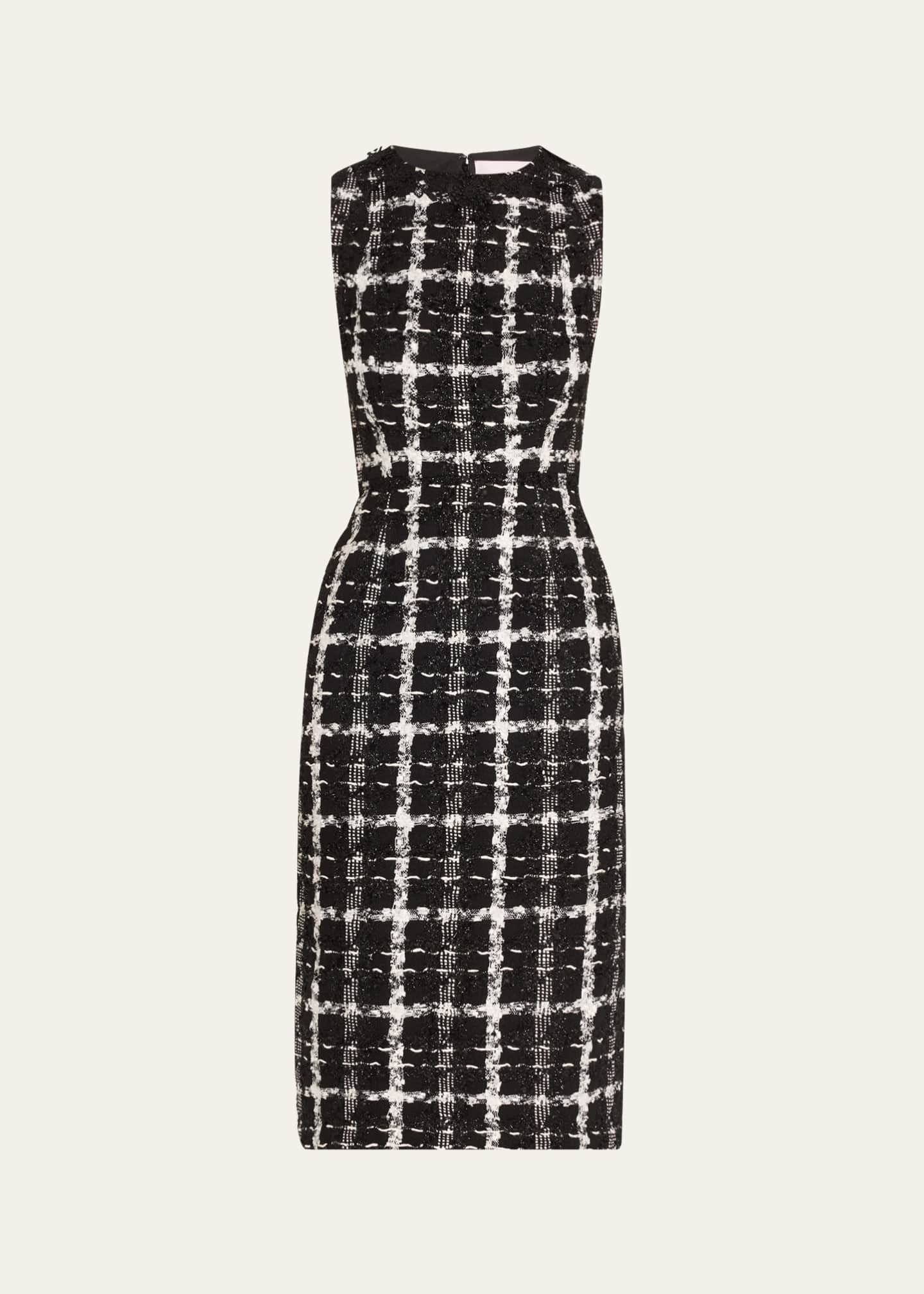 Carolina Herrera Metallic Check Tweed Sleeveless Midi Dress Image 1 of 5