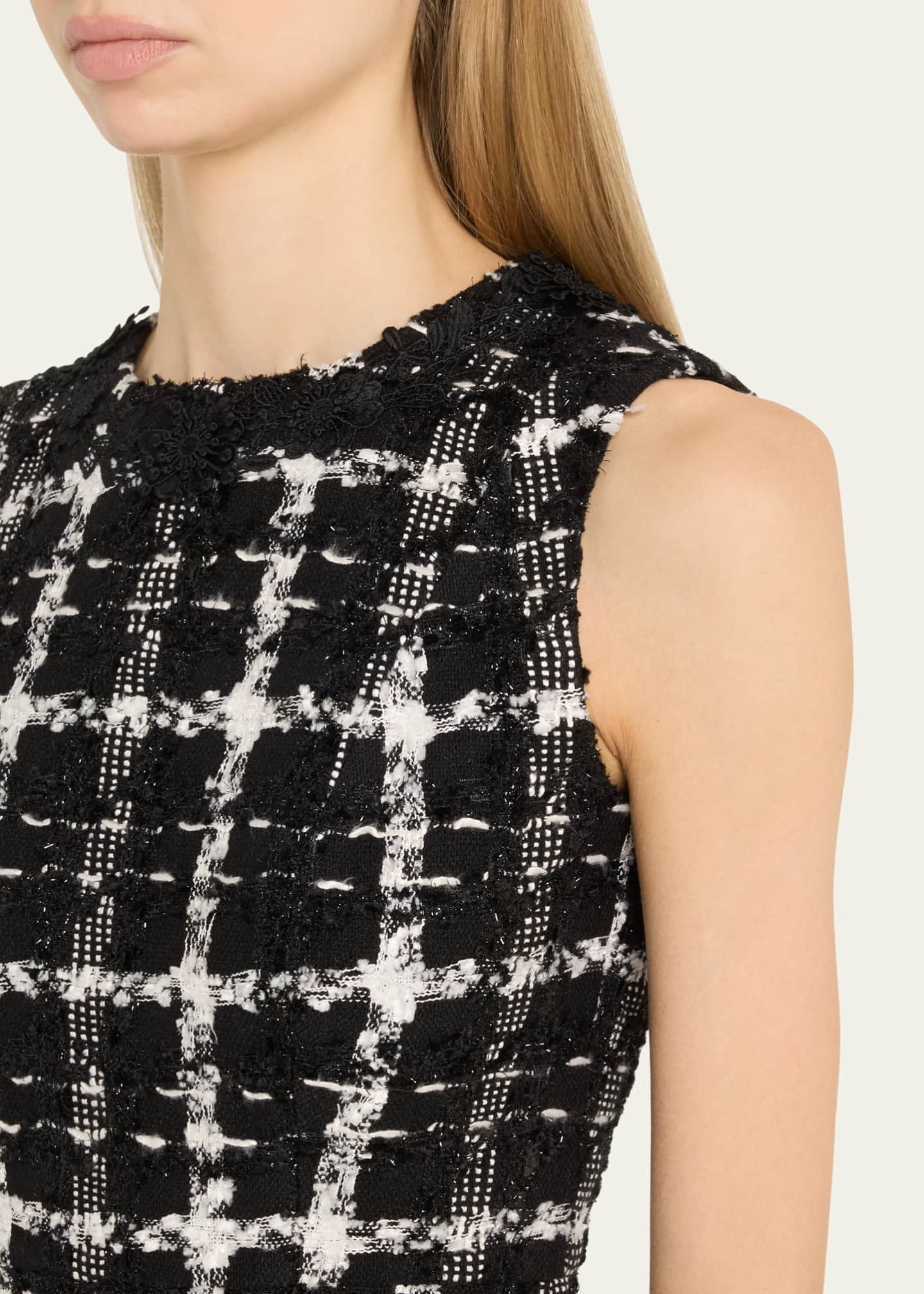 Carolina Herrera Metallic Check Tweed Sleeveless Midi Dress Image 5 of 5