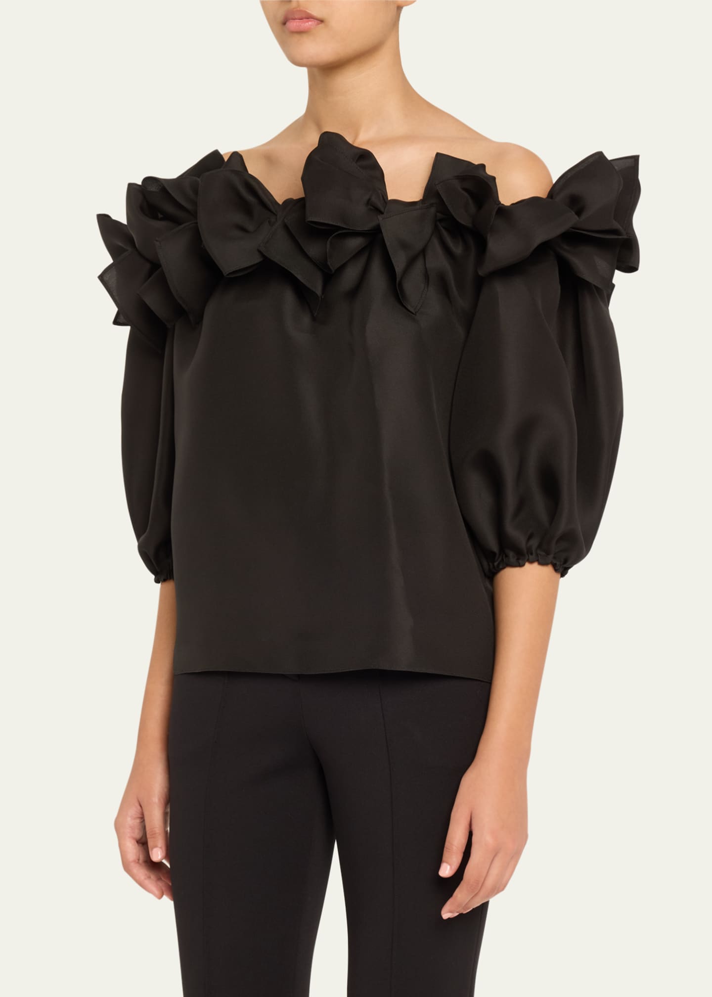 Carolina Herrera Bow Off-The-Shoulder Puff-Sleeve Top Image 4 of 5