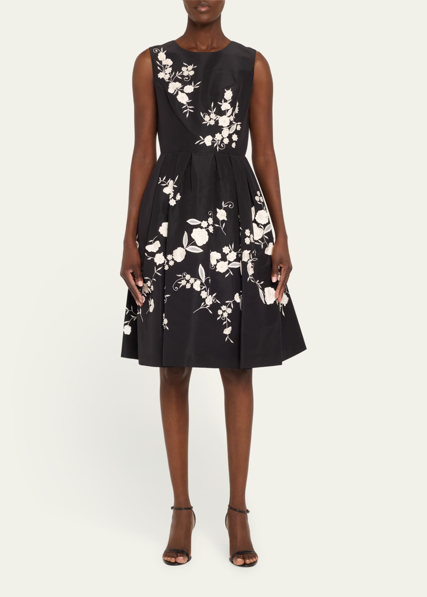 Carolina Herrera Floral Embroidered Sleeveless Fit-&-Flare Dress Image 2 of 5