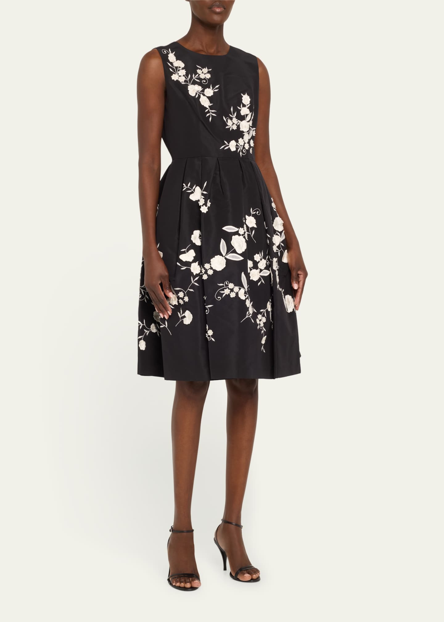 Carolina Herrera Floral Embroidered Sleeveless Fit-&-Flare Dress Image 4 of 5