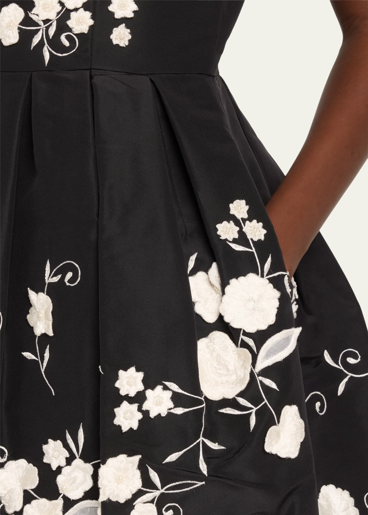 Carolina Herrera Floral Embroidered Sleeveless Fit-&-Flare Dress Image 5 of 5