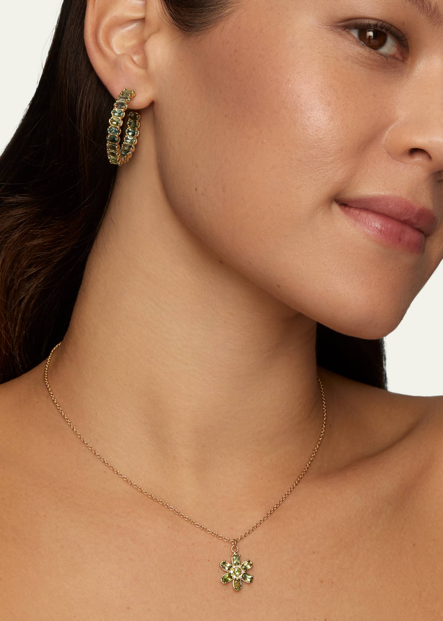 Jamie Wolf 18K Yellow Gold Green Tourmaline and Diamond Floral Pendant Necklace Image 2 of 2
