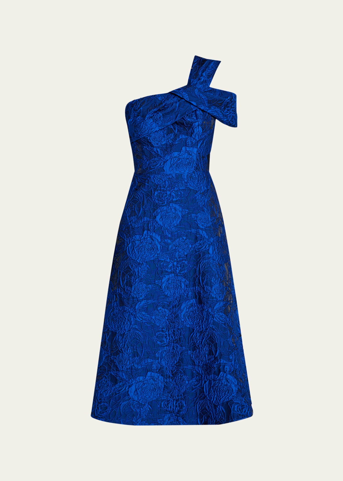Rickie Freeman for Teri Jon One-Shoulder Floral Jacquard Midi Dress Image 1 of 5