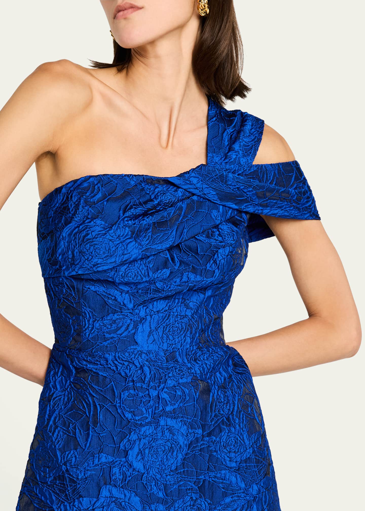 Rickie Freeman for Teri Jon One-Shoulder Floral Jacquard Midi Dress Image 5 of 5