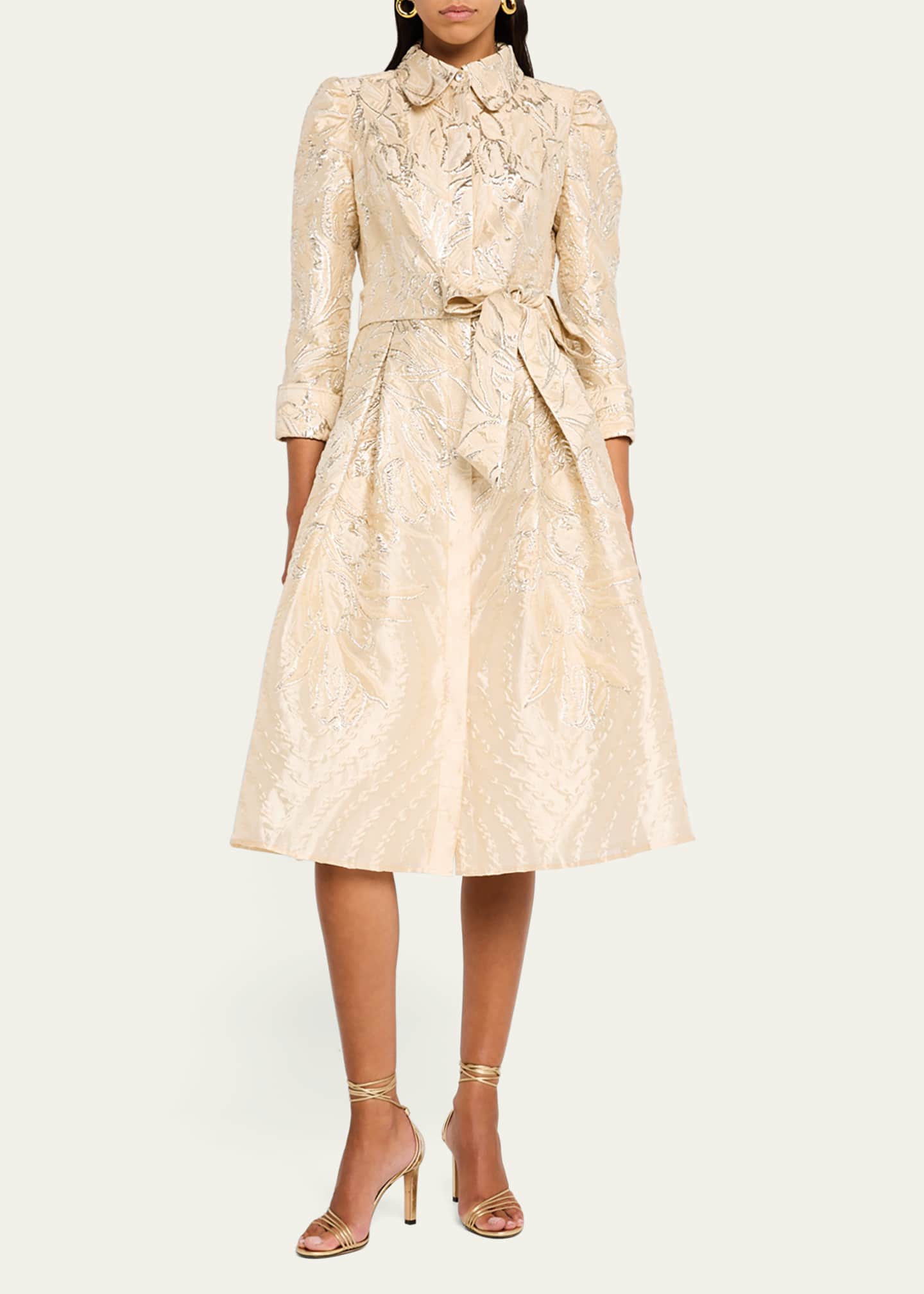 Rickie Freeman for Teri Jon Metallic Jacquard Midi Shirtdress Image 2 of 5
