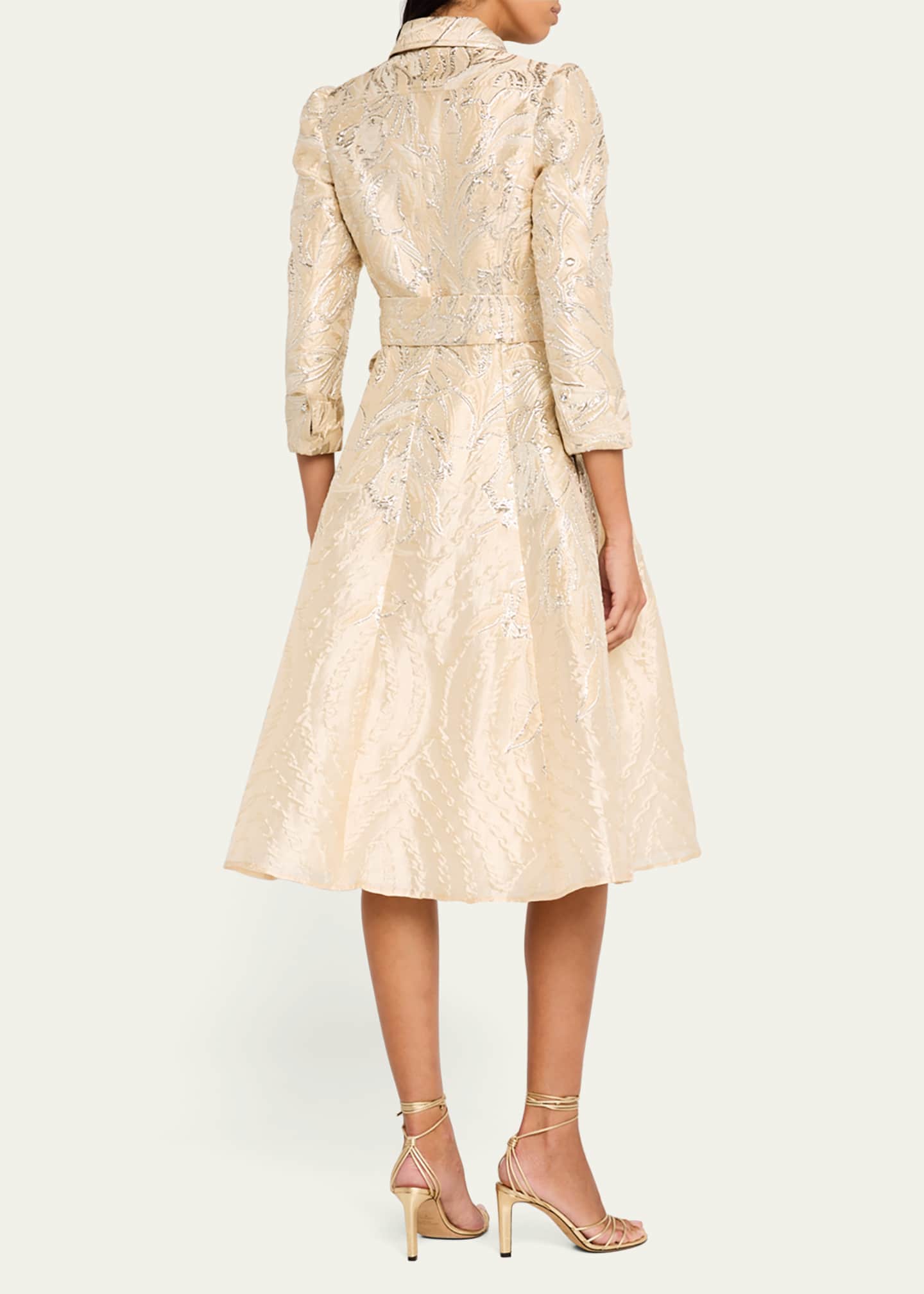 Rickie Freeman for Teri Jon Metallic Jacquard Midi Shirtdress Image 3 of 5