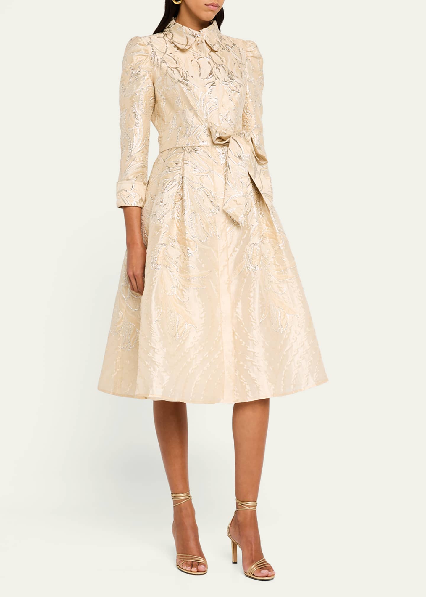 Rickie Freeman for Teri Jon Metallic Jacquard Midi Shirtdress Image 4 of 5
