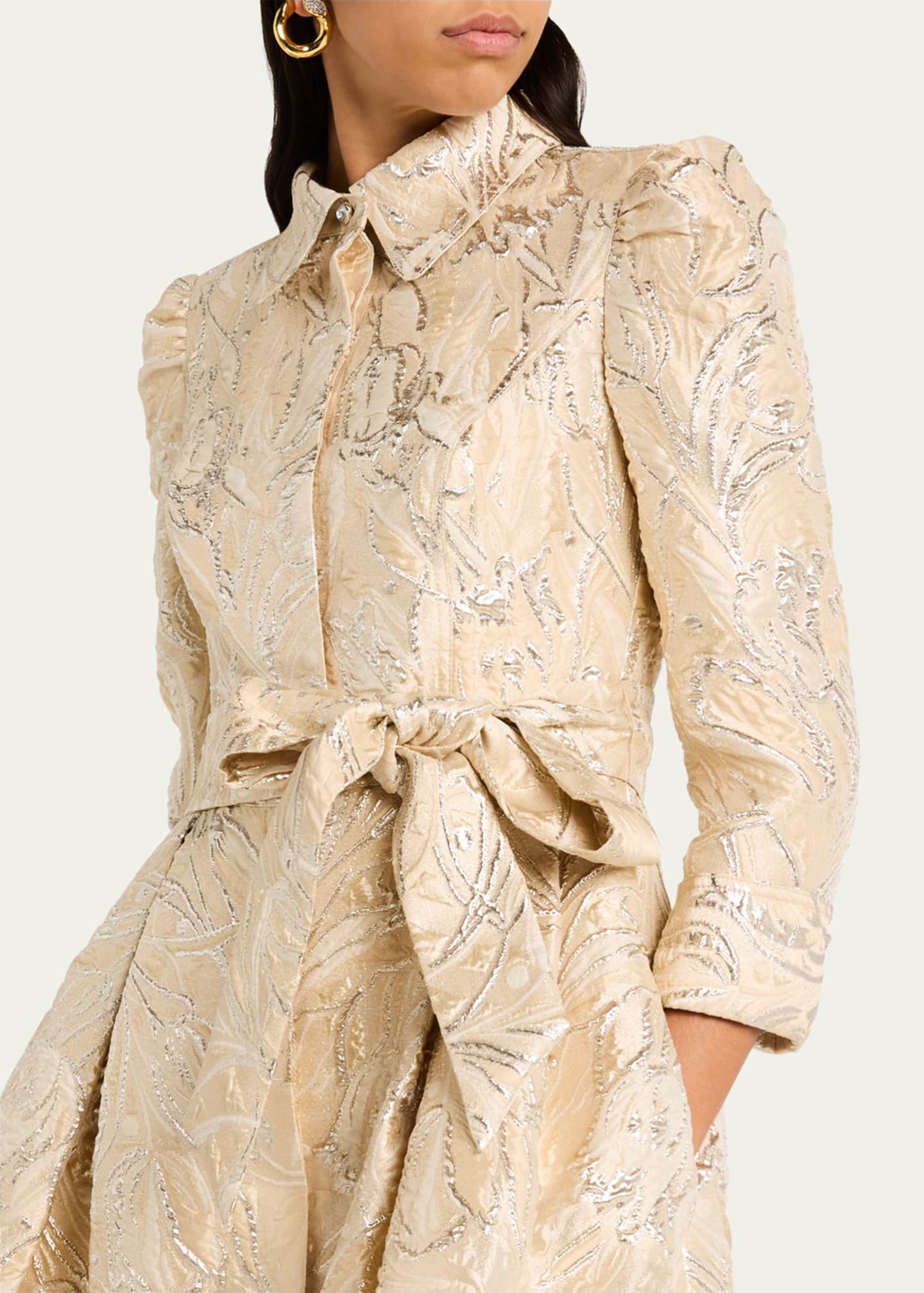 Rickie Freeman for Teri Jon Metallic Jacquard Midi Shirtdress Image 5 of 5