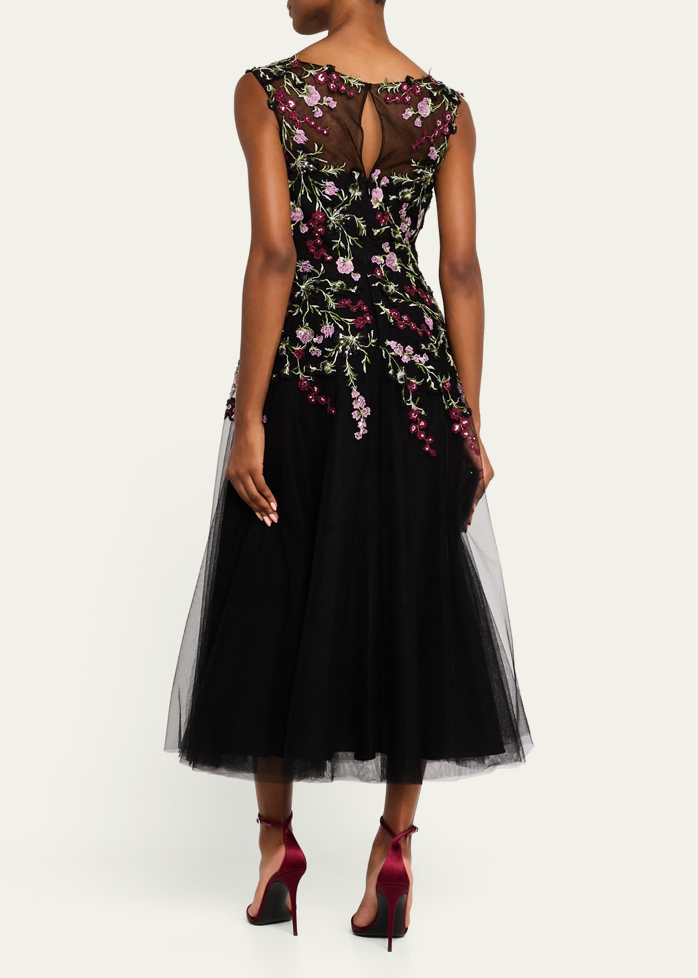 Rickie Freeman for Teri Jon Sequin Embroidered Tulle Midi Dress Image 4 of 5