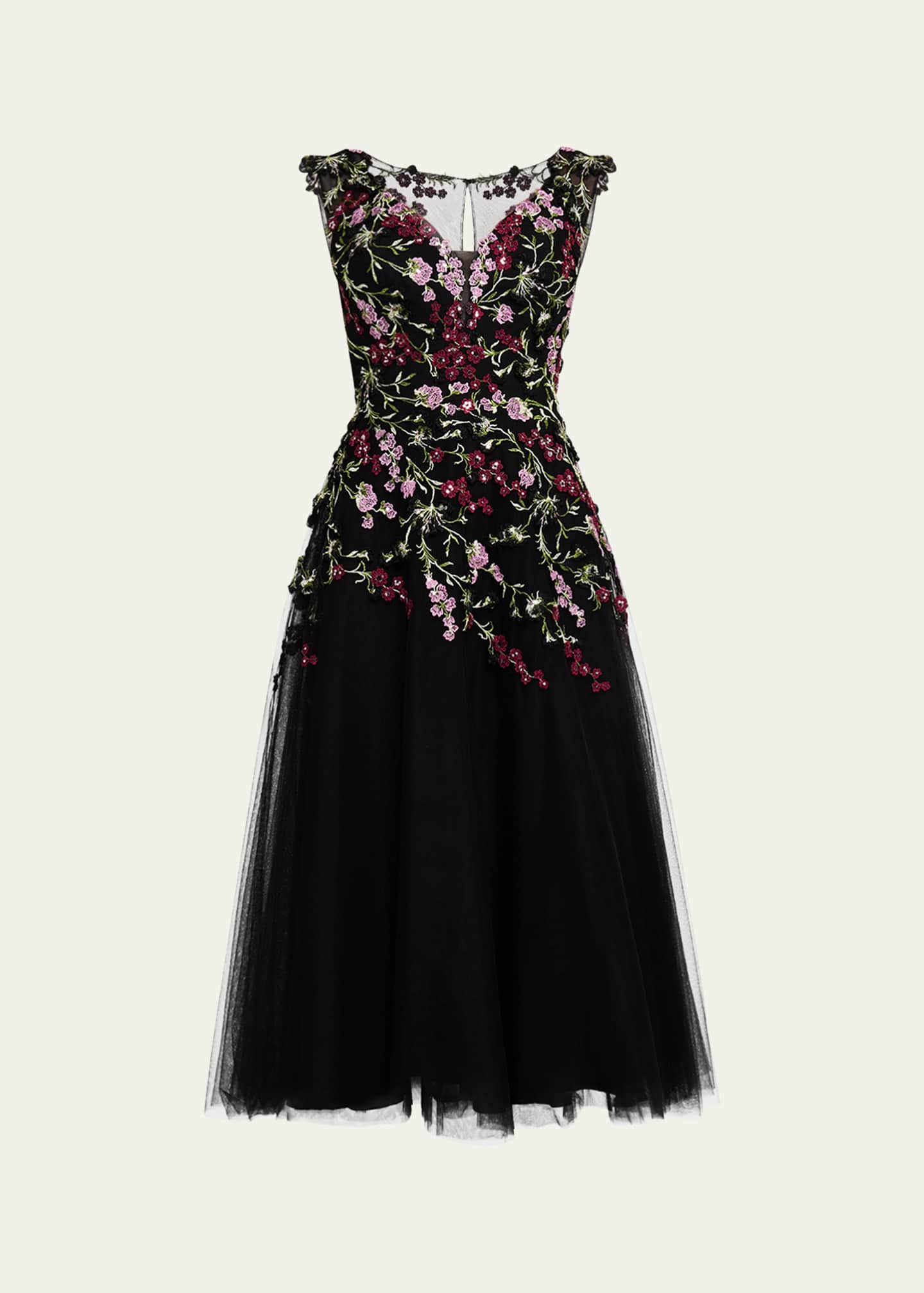 Rickie Freeman for Teri Jon Sequin Embroidered Tulle Midi Dress Image 1 of 5