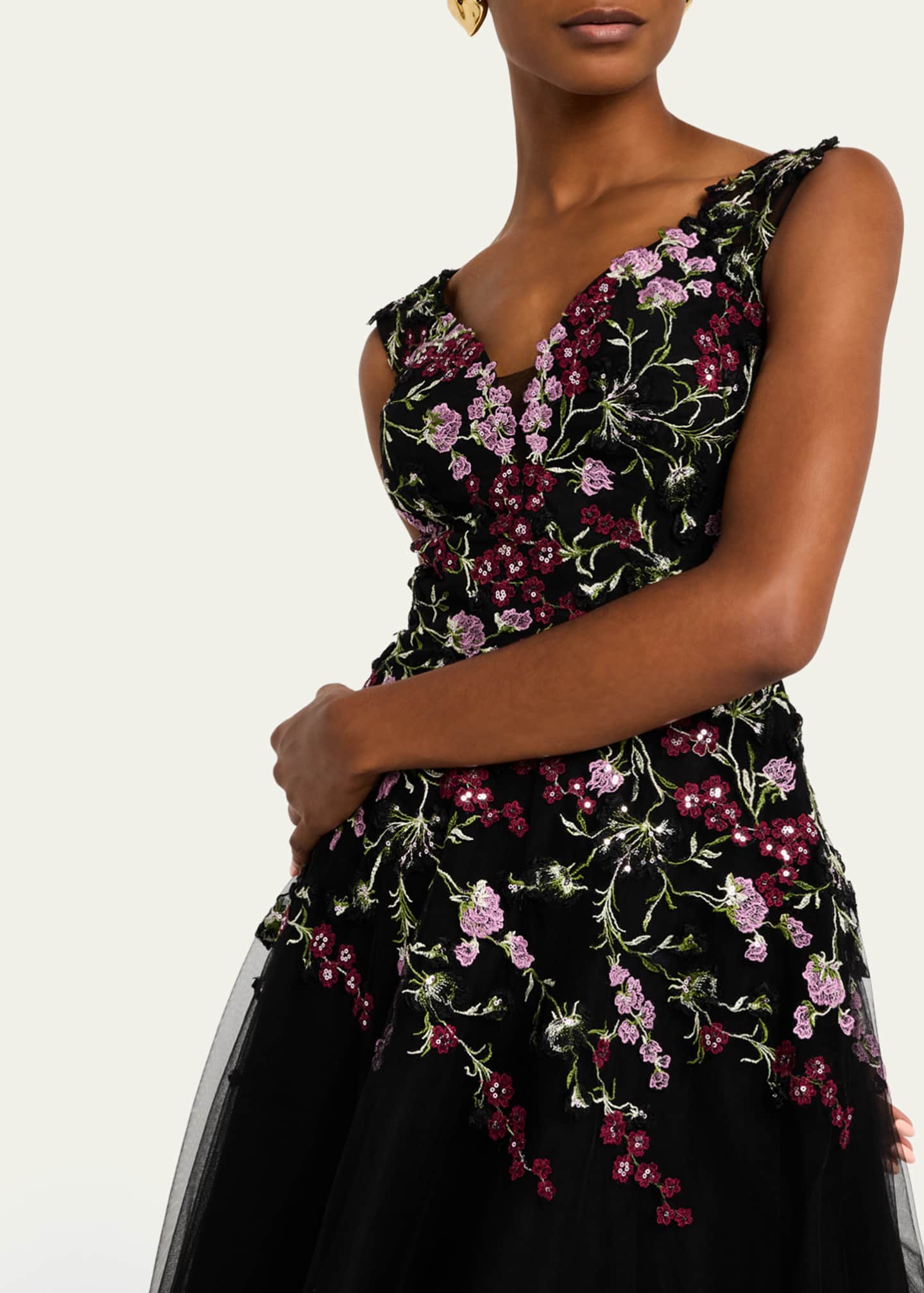Rickie Freeman for Teri Jon Sequin Embroidered Tulle Midi Dress Image 5 of 5