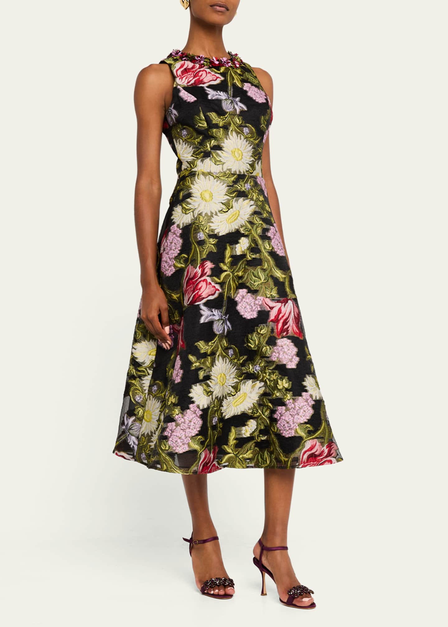 Rickie Freeman for Teri Jon Beaded Floral Jacquard Midi Dress Image 2 of 5