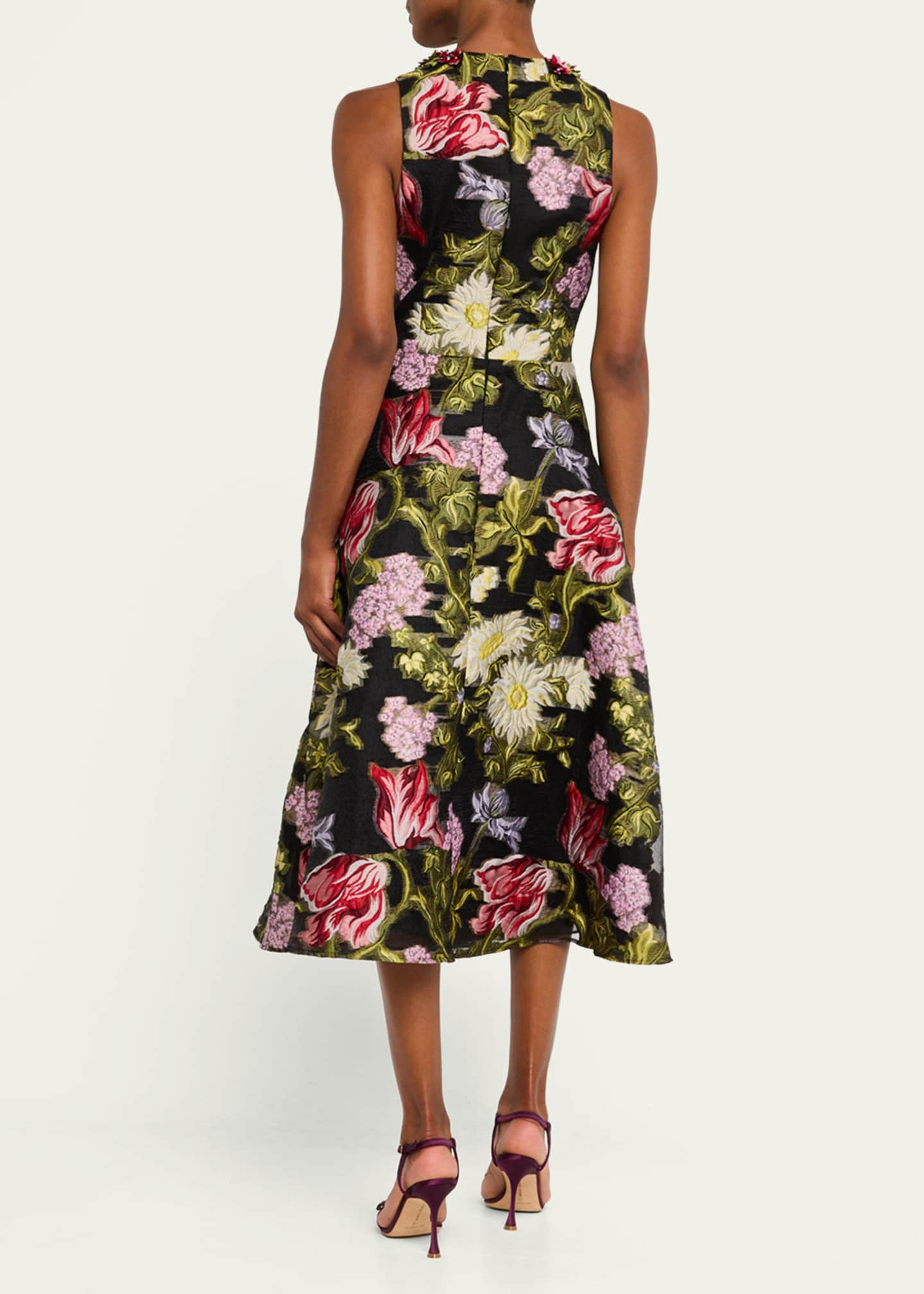 Rickie Freeman for Teri Jon Beaded Floral Jacquard Midi Dress Image 4 of 5
