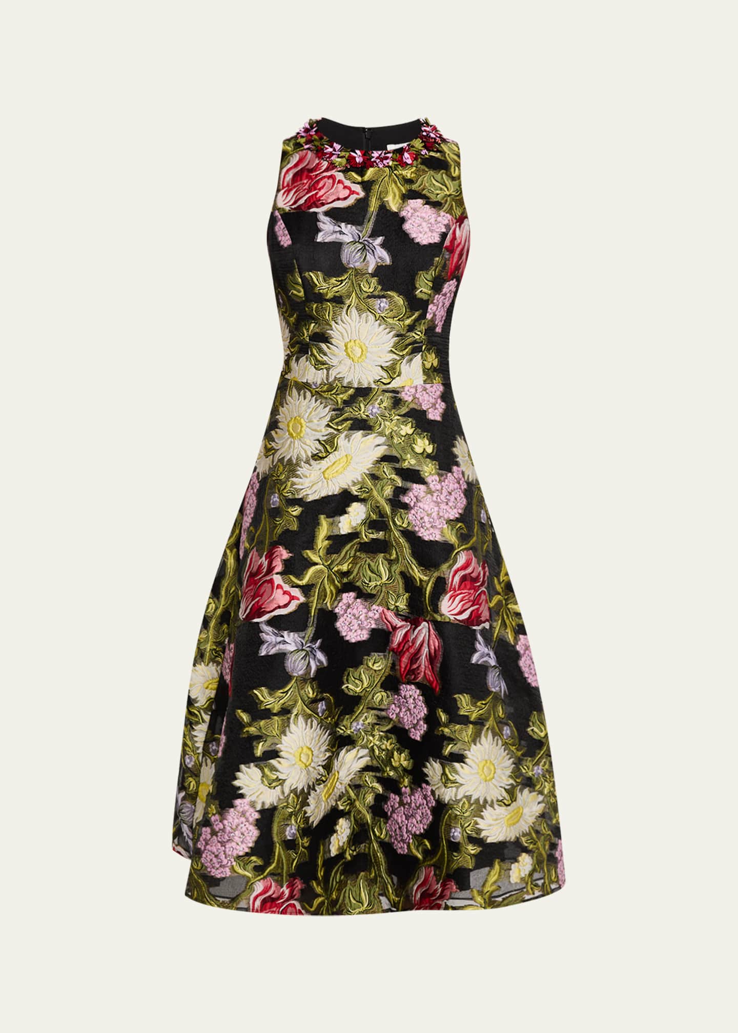 Rickie Freeman for Teri Jon Beaded Floral Jacquard Midi Dress Image 1 of 5