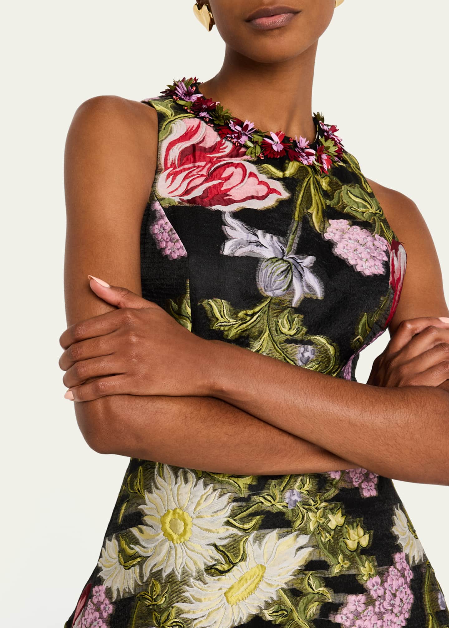 Rickie Freeman for Teri Jon Beaded Floral Jacquard Midi Dress Image 5 of 5