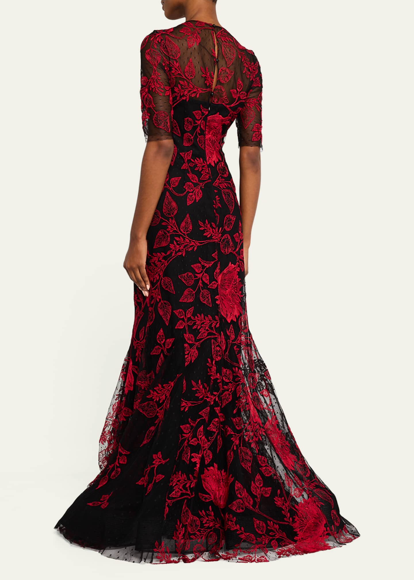 Rickie Freeman for Teri Jon Floral-Embroidered Lace Trumpet Gown Image 4 of 5