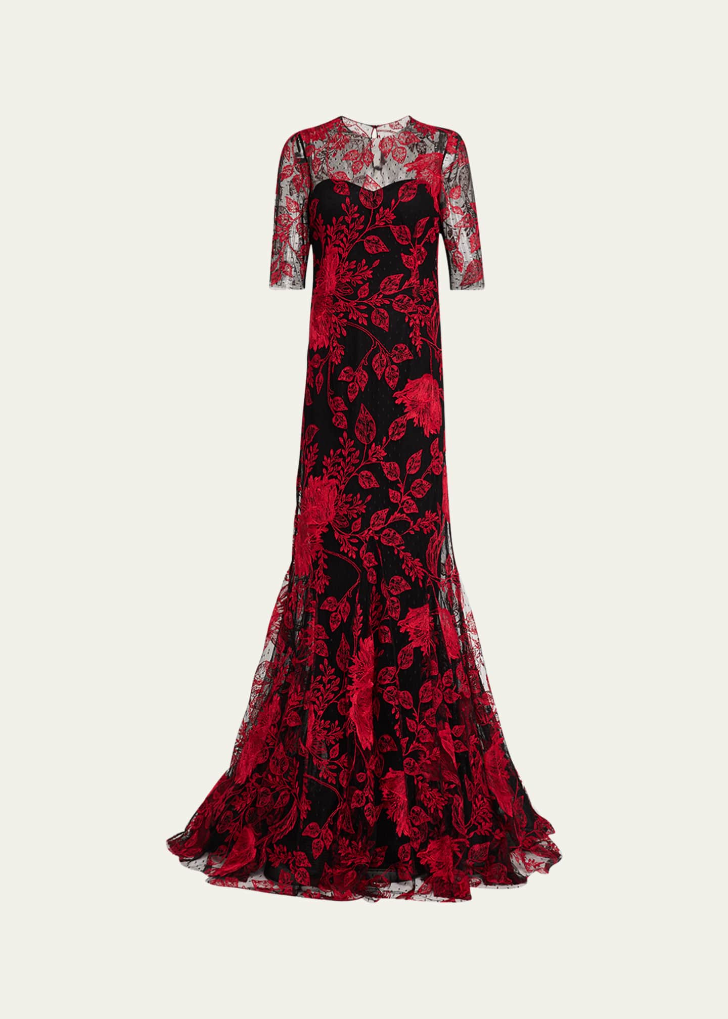 Rickie Freeman for Teri Jon Floral-Embroidered Lace Trumpet Gown Image 1 of 5